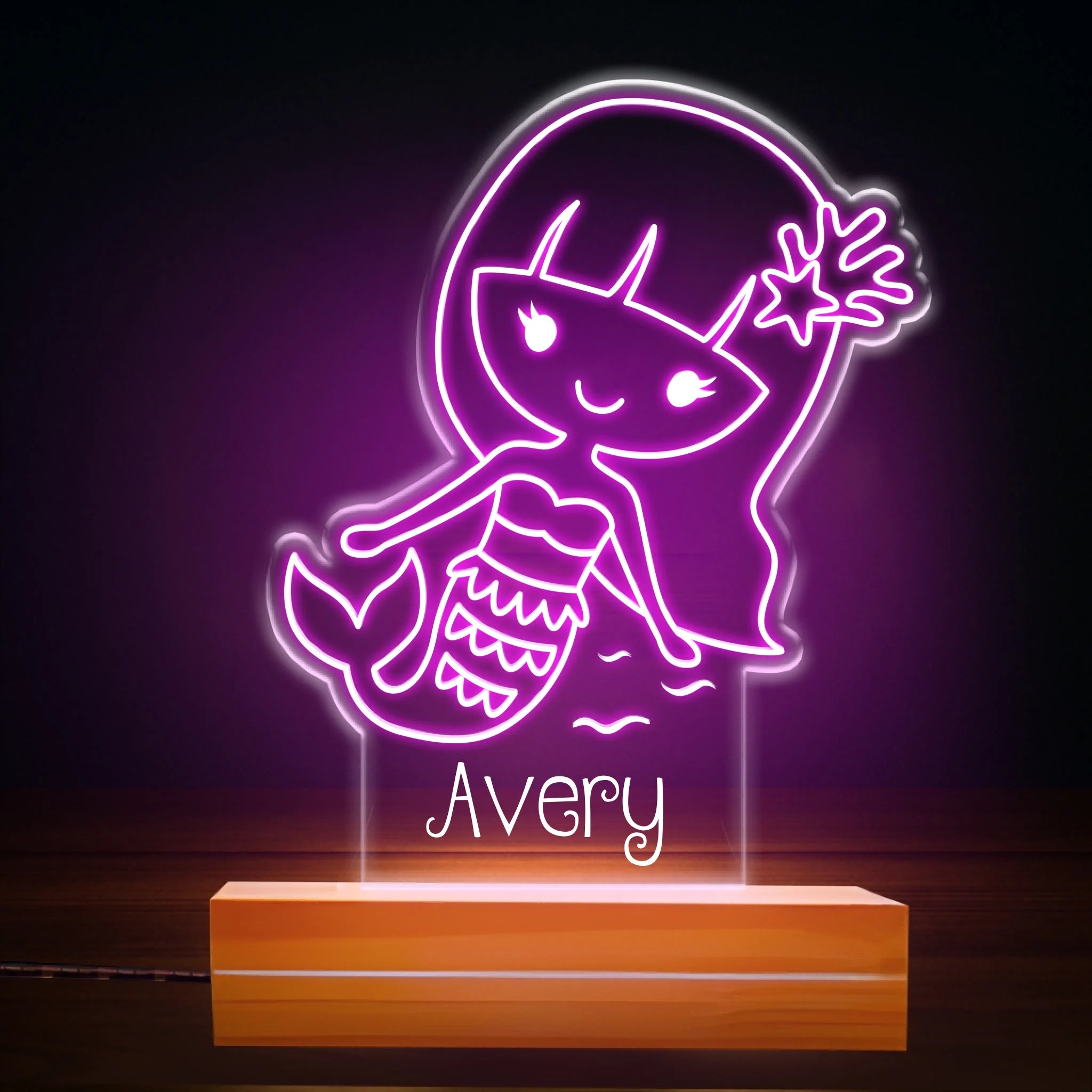 Custom Mermaid Night Light - Personalized Kids Name 7 Colors LED Lamp - Gift for Girls Bedroom