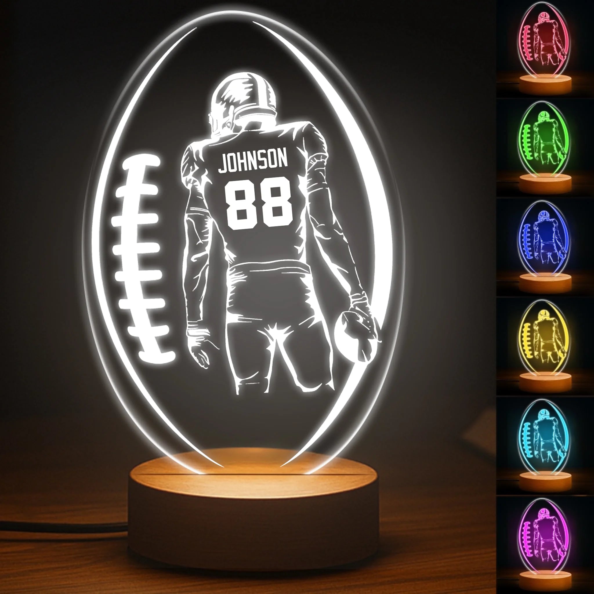 Custom Football Player LED Night Light - Personalized 7 Colors Sports Lamp - Gift for Football Lovers
