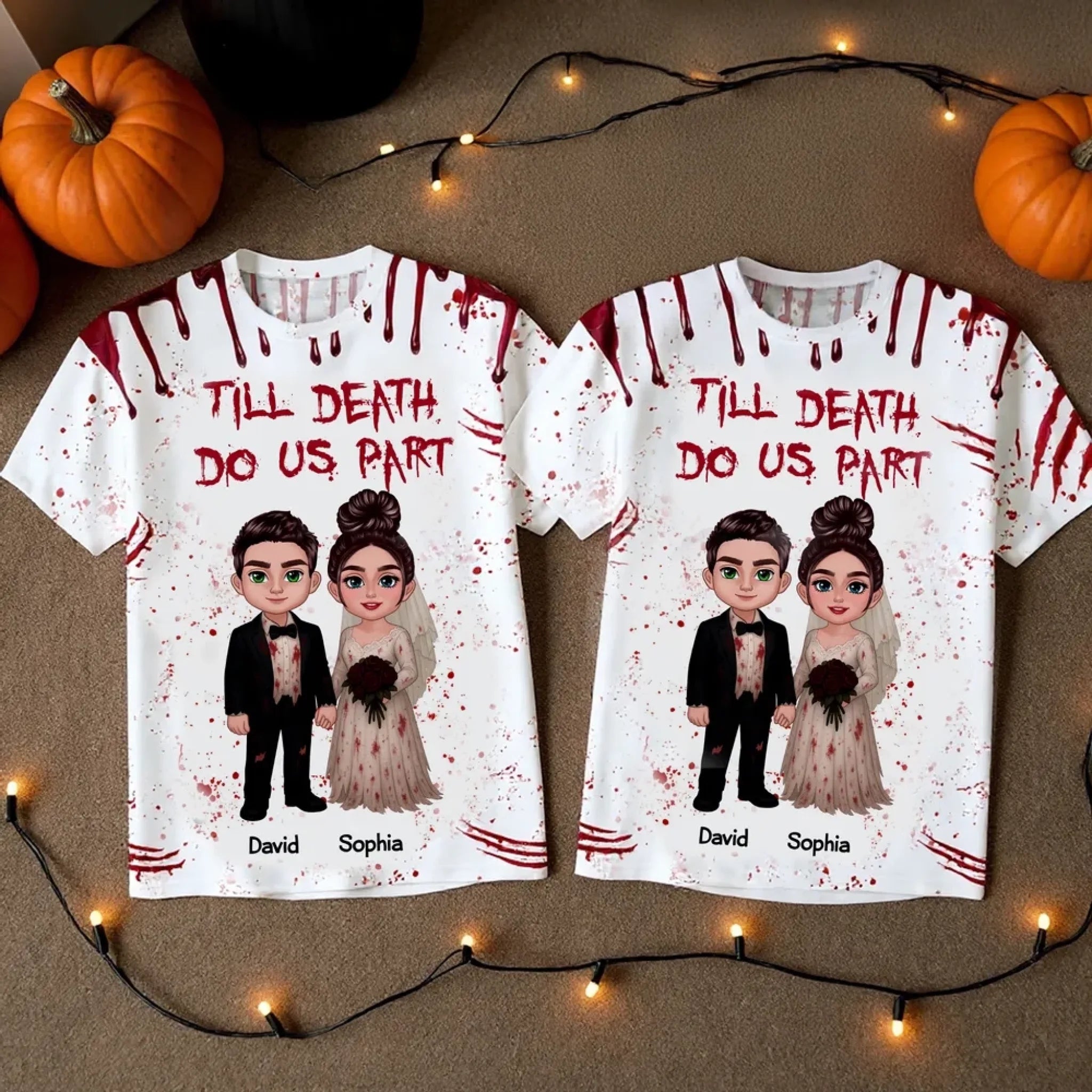 Halloween Horror Theme Couple Matching - Personalized Cartoon Characters and Names - Halloween Celebration Gifts