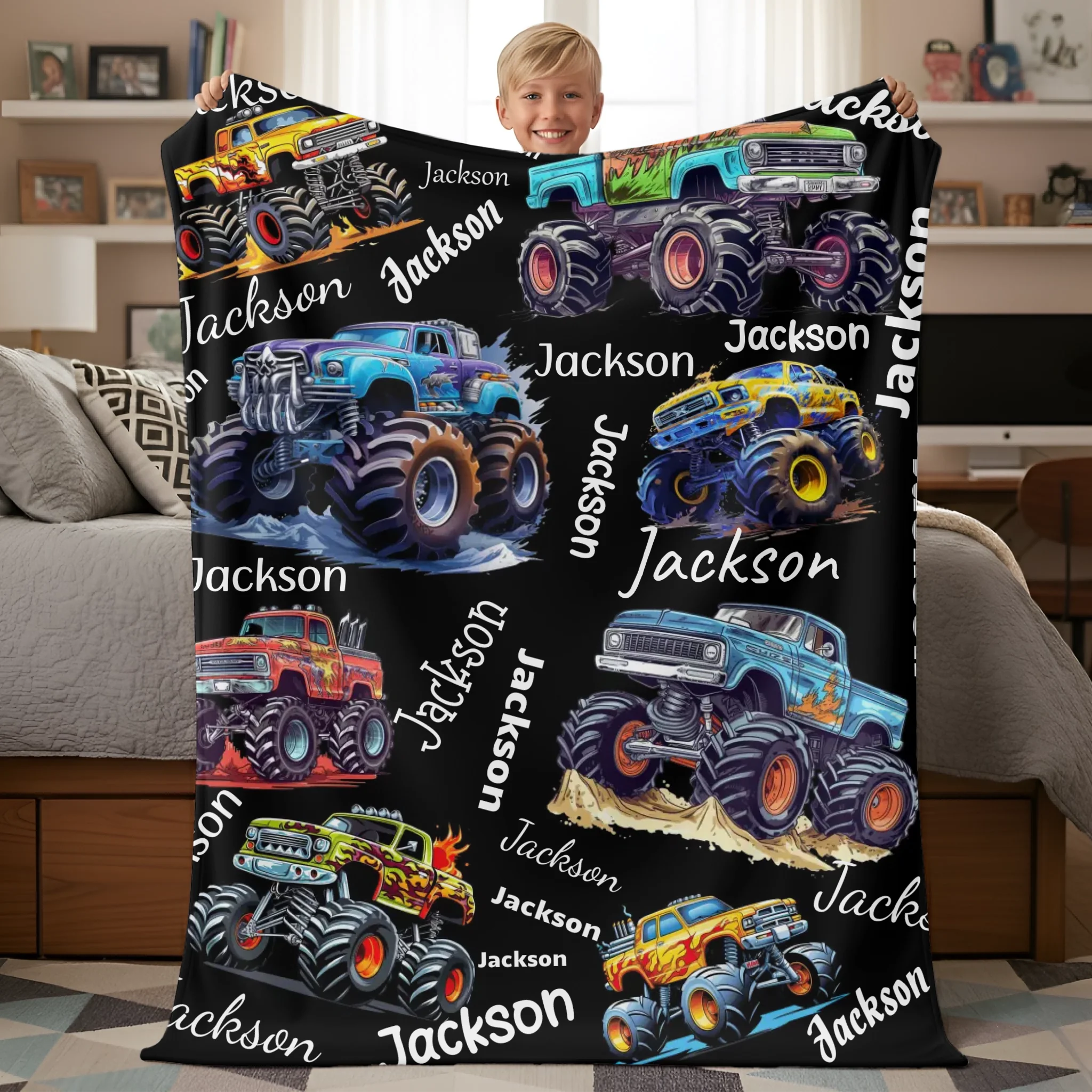Personalized Monster Truck Blanket with Custom Name