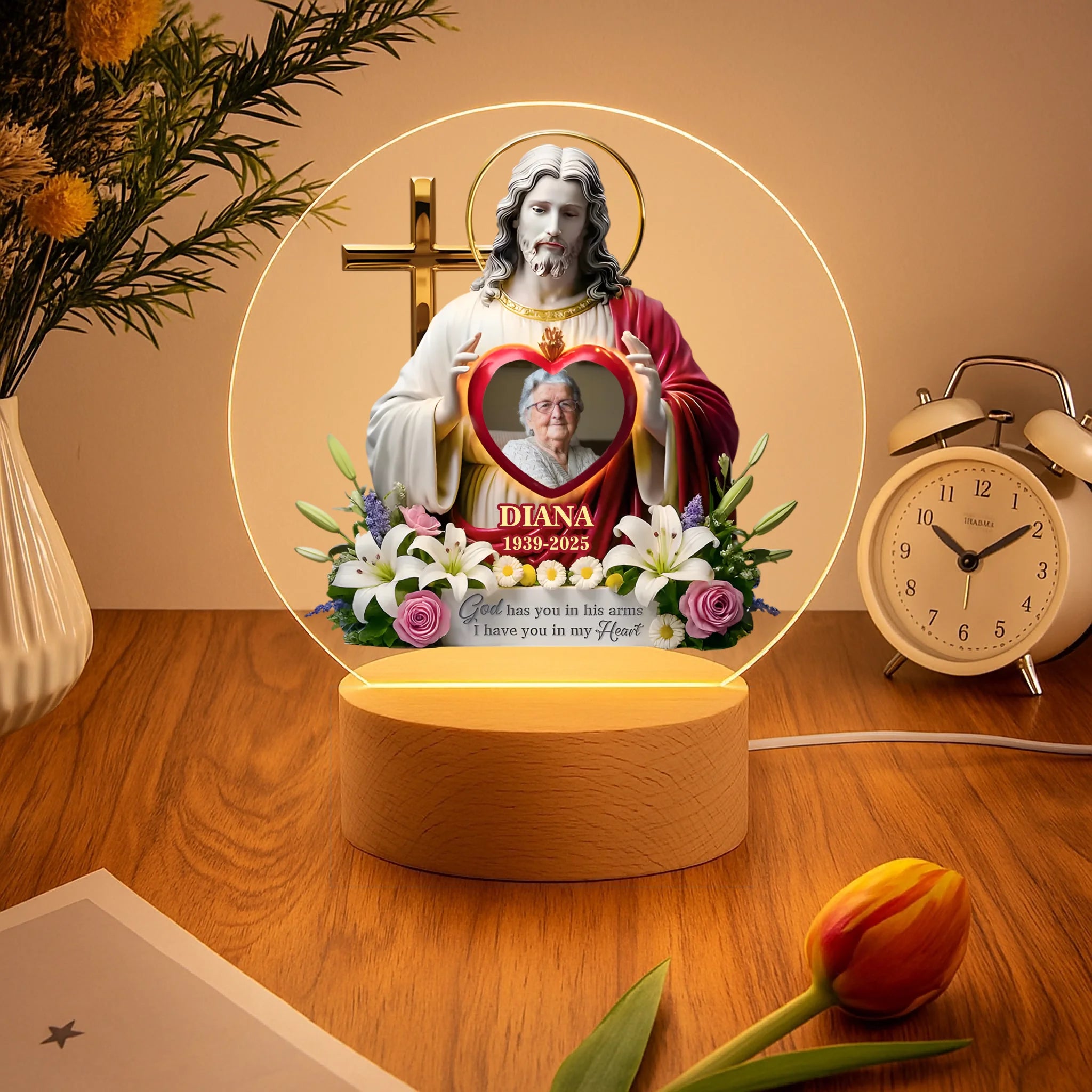 Custom Photo Acrylic Night Light - Personalized Christmas Memorial Sympathy LED Lamp - Until Forever, You’re With Me