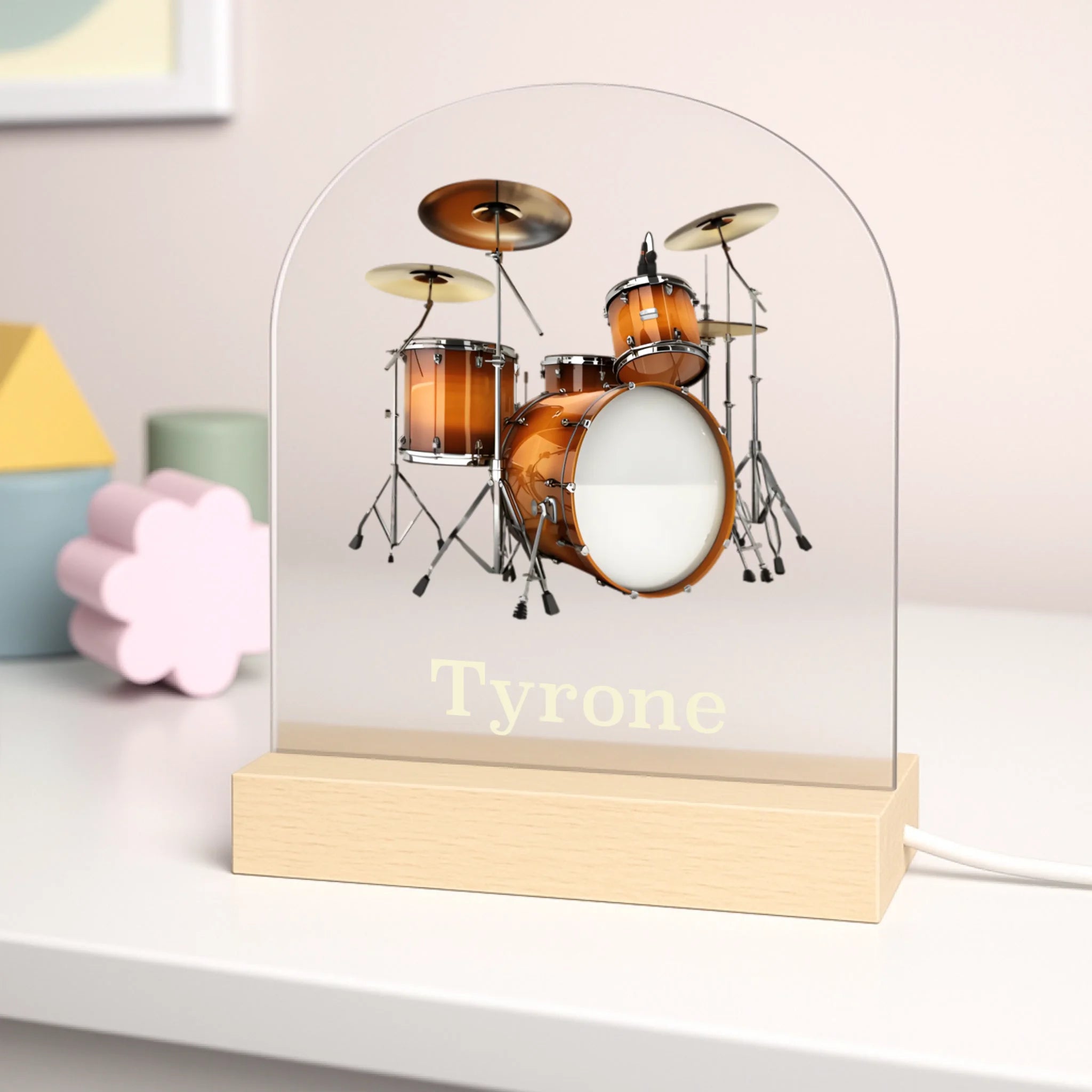 Customized Drum-shaped Night Light - Personalized Drum Pattern and Name Acrylic LED Light - Gift for Drummers and Music Lovers