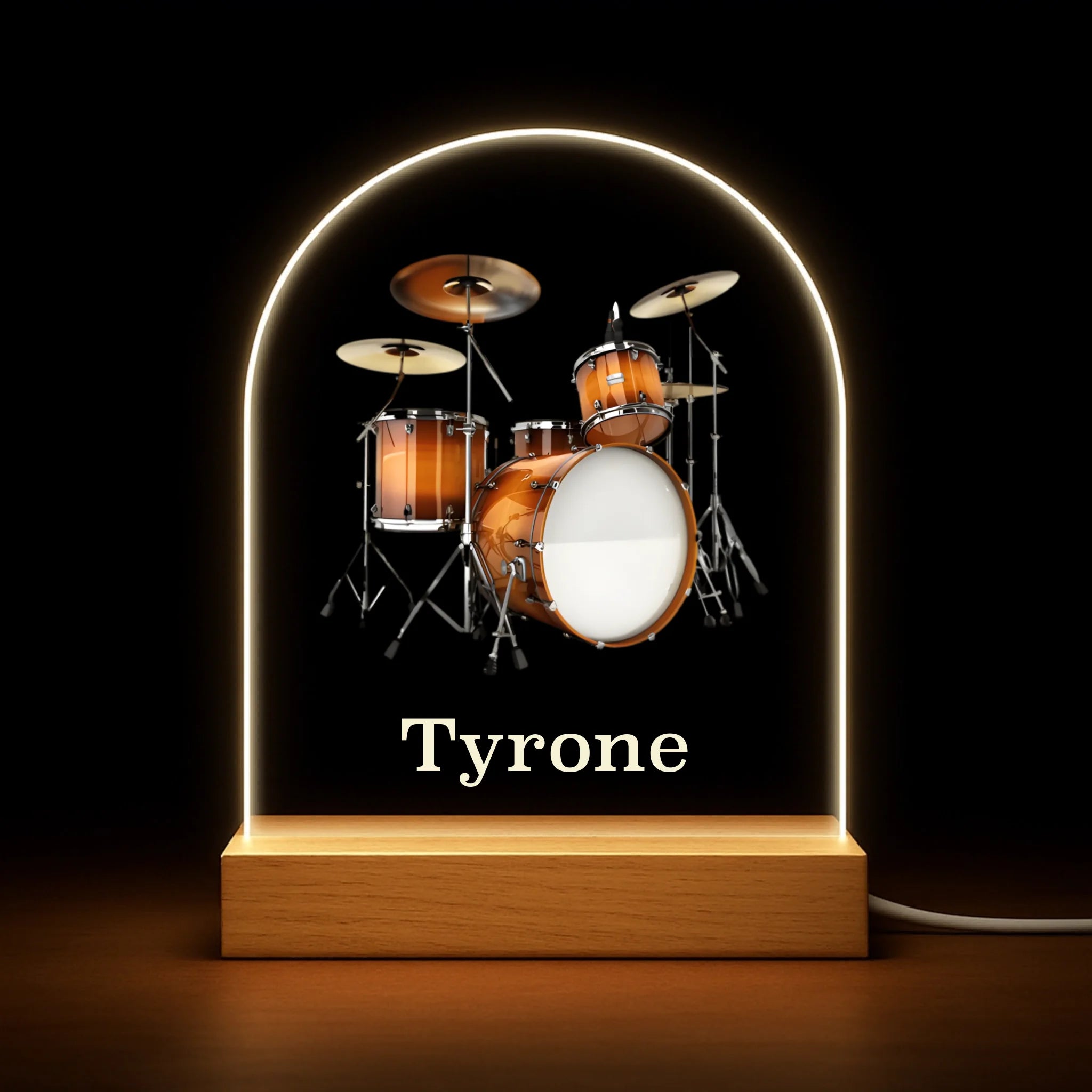 Customized Drum-shaped Night Light - Personalized Drum Pattern and Name Acrylic LED Light - Gift for Drummers and Music Lovers