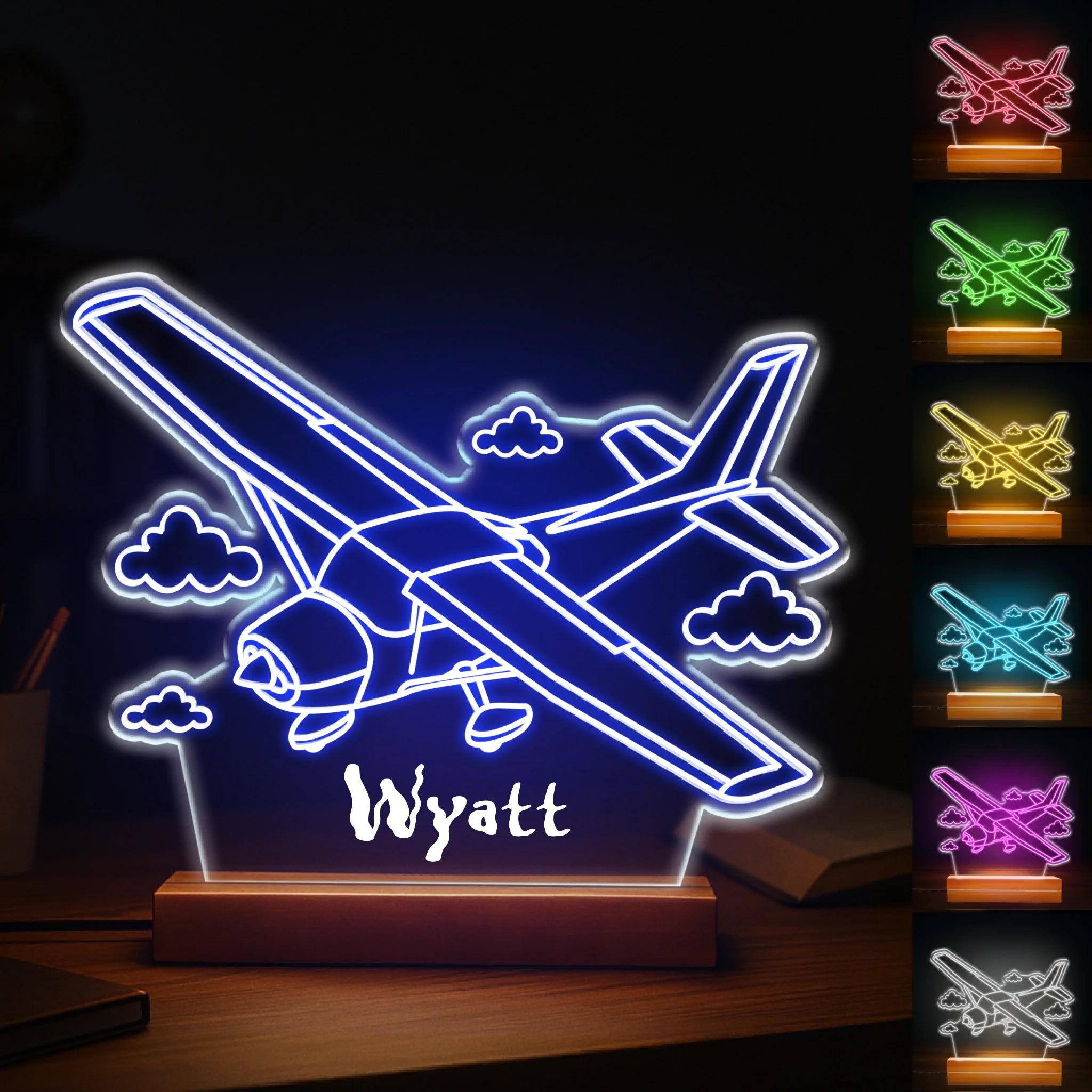 Custom Plane Night Light - Personalized Pilot Theme 7 Colors LED Light - Gift for Children