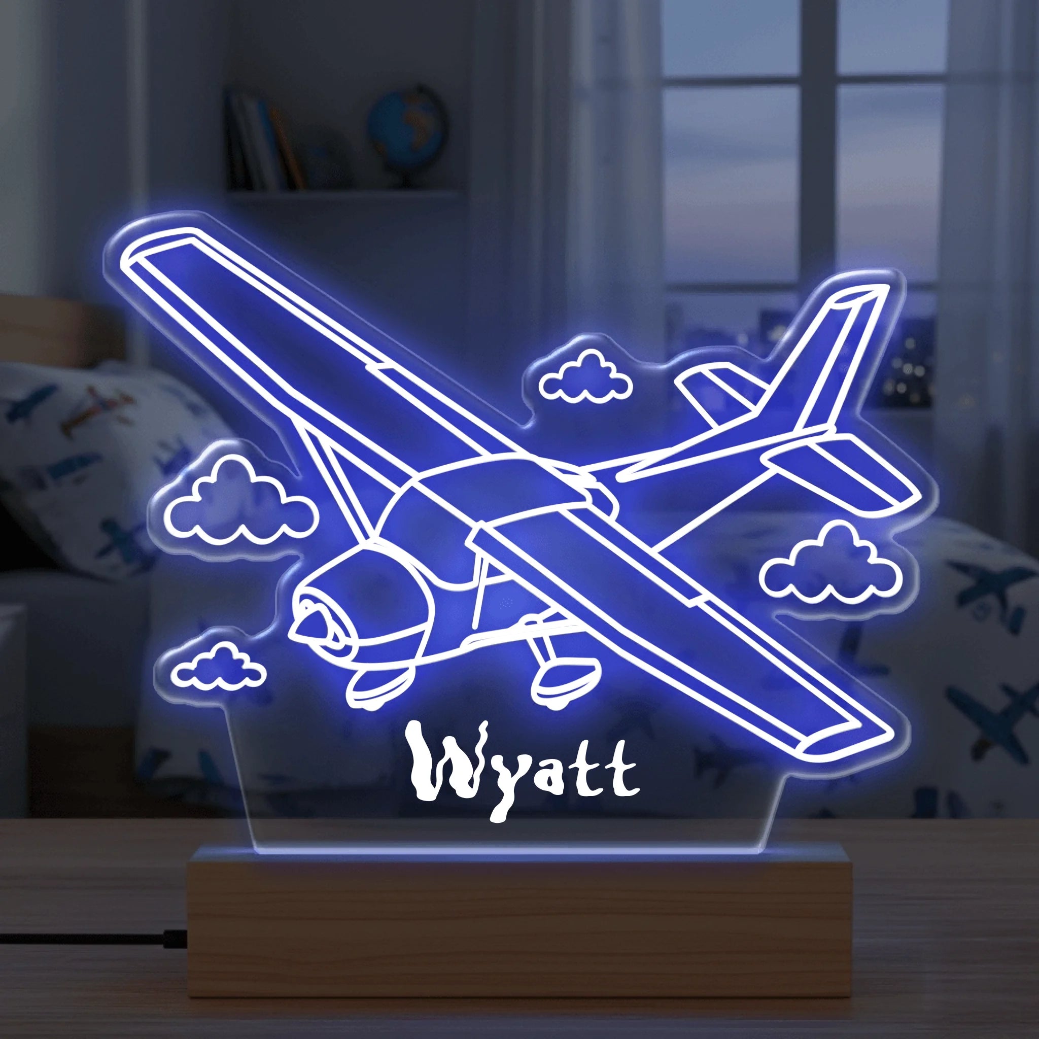 Custom Plane Night Light - Personalized Pilot Theme 7 Colors LED Light - Gift for Children