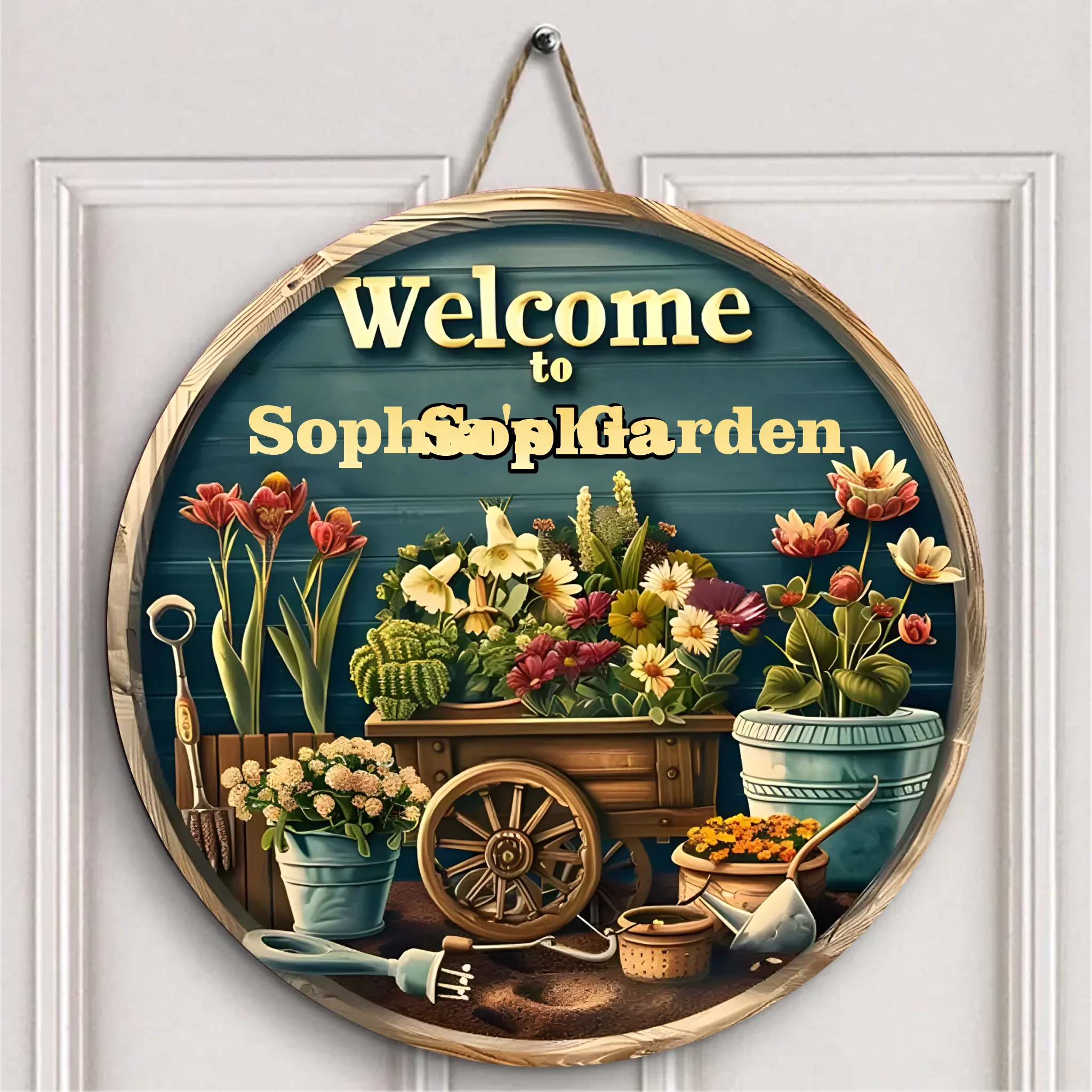 Customized Garden Welcomes Wooden Doorplate - Personalized Door Sign with Name - Garden Decoration Gift