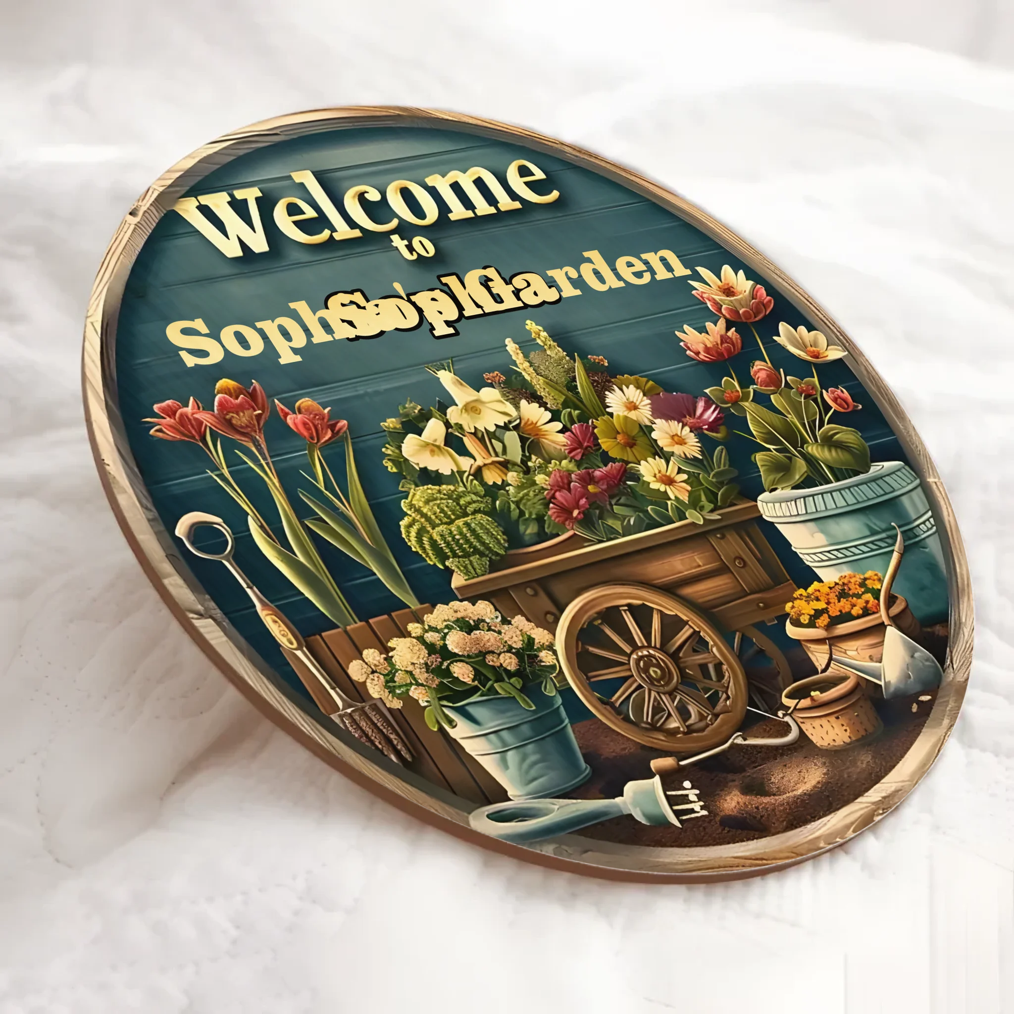 Customized Garden Welcomes Wooden Doorplate - Personalized Door Sign with Name - Garden Decoration Gift