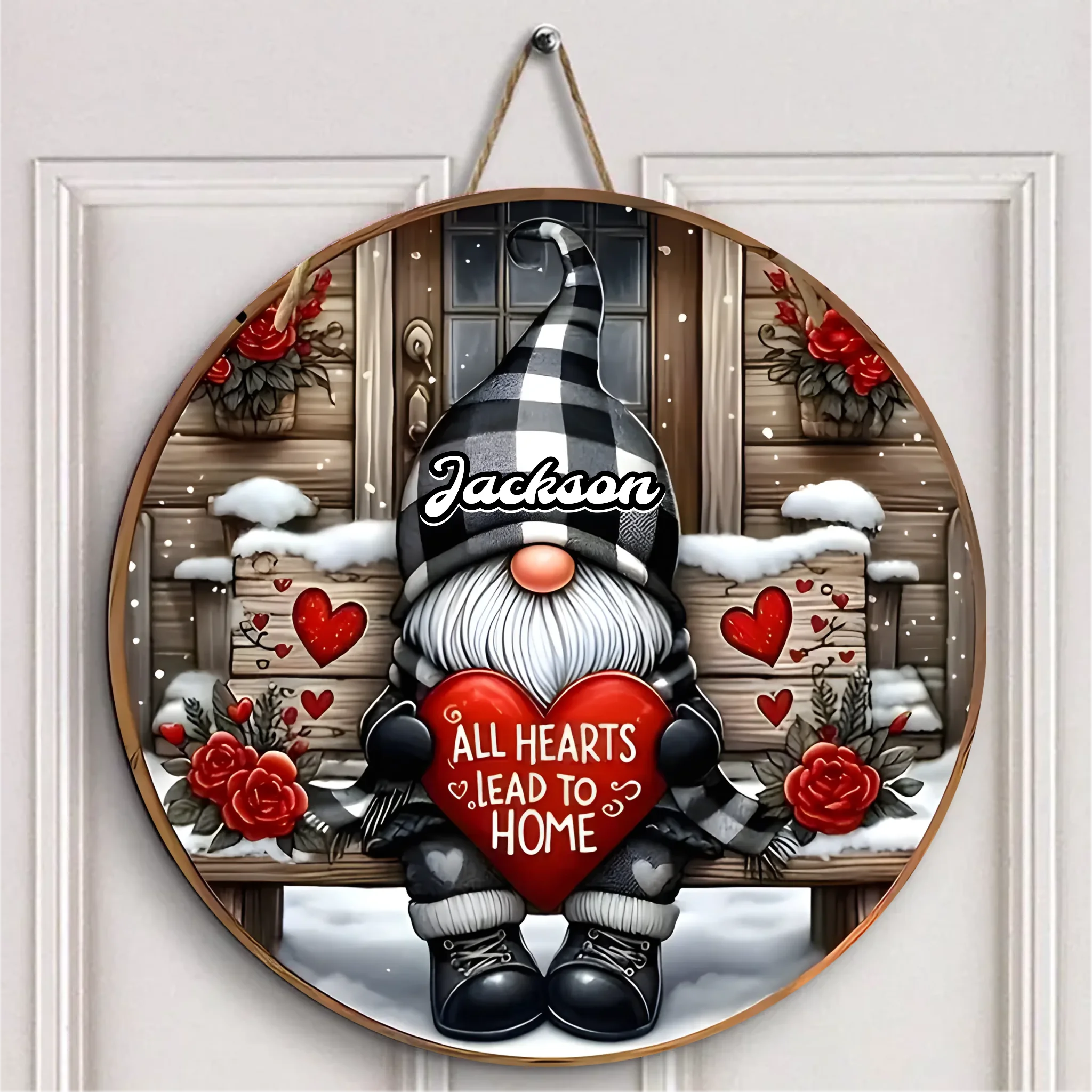 Customized Christmas style Decorative Wooden Doorplates - Personalized Door Sign with Name - Gift for Family