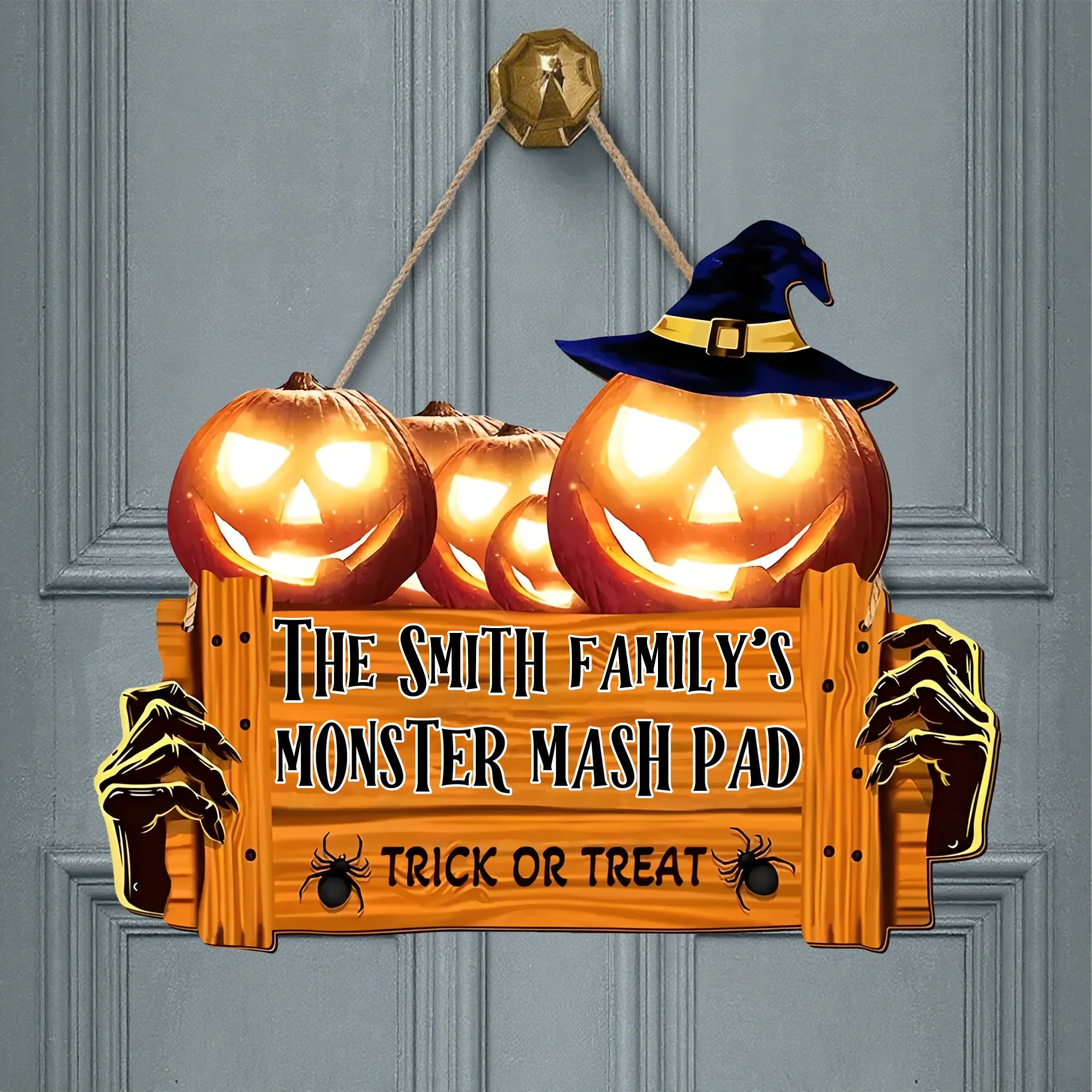 Trick or Treat Customized Wooden Doorplates - Personalized Text Door Sign - Halloween Ornament