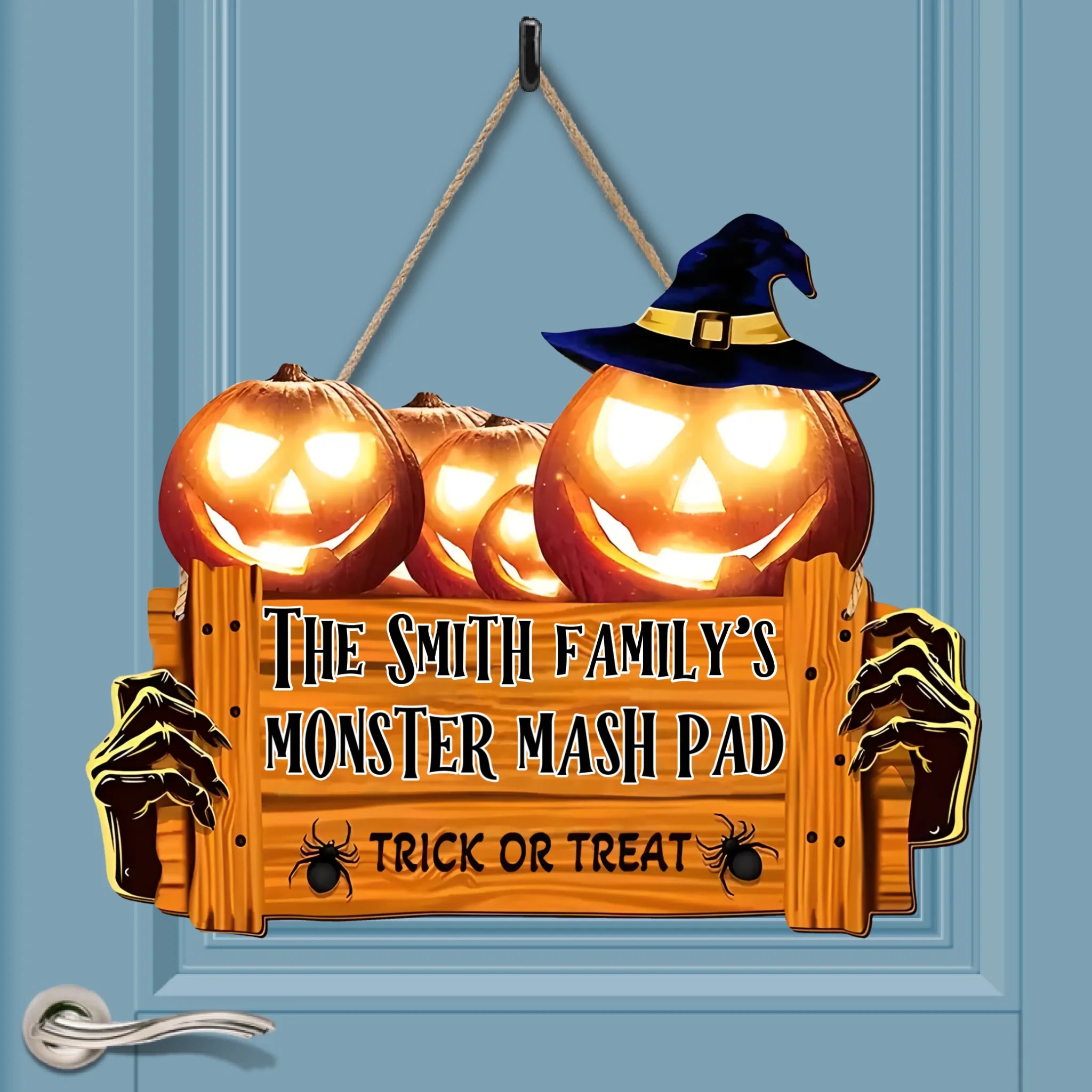 Trick or Treat Customized Wooden Doorplates - Personalized Text Door Sign - Halloween Ornament