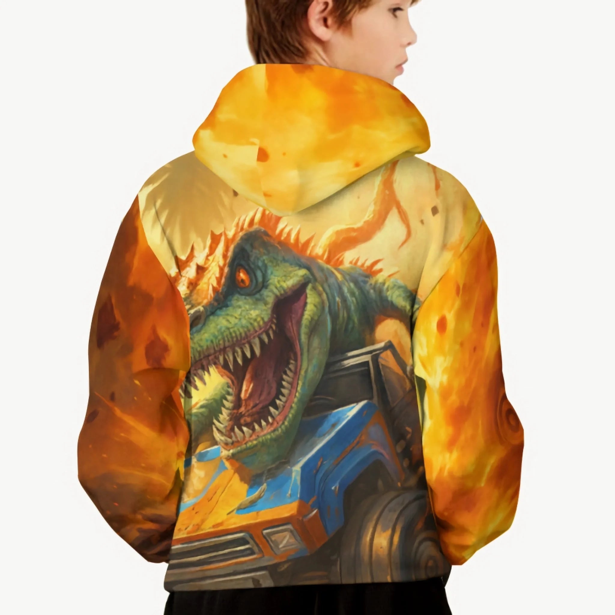 Custom Dinosaur Hoodie - Personalized Sweatshirt with T-Rex and Monster Truck - Gift for Boys and Girls