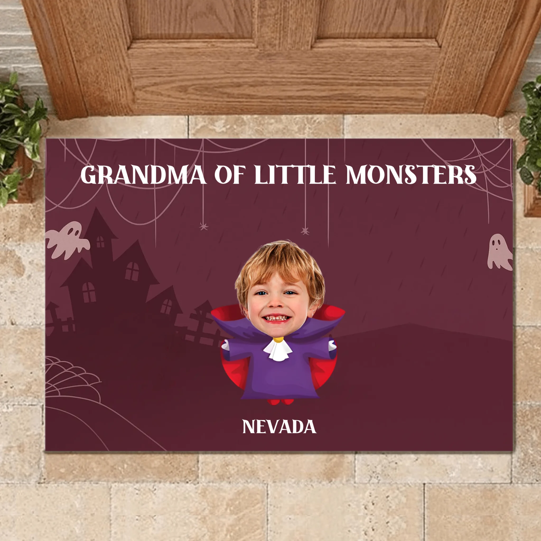 Halloween-themed Character Costume Customization Floor Mat - Personalized Photo and Name Doormat - Gift for Family