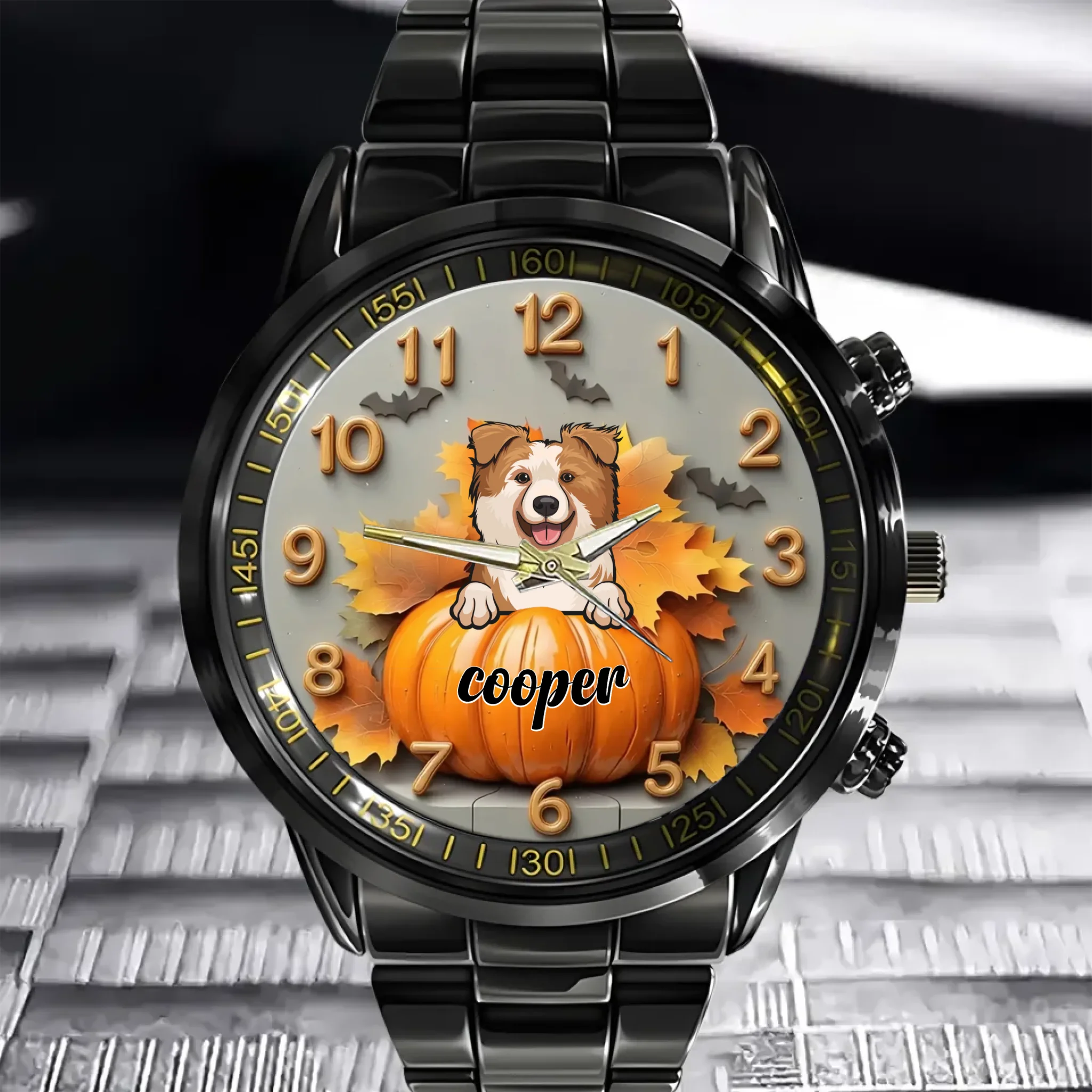 Pet & Pumpkin Customized Watch - Personalized Name And Pet - Halloween Gifts