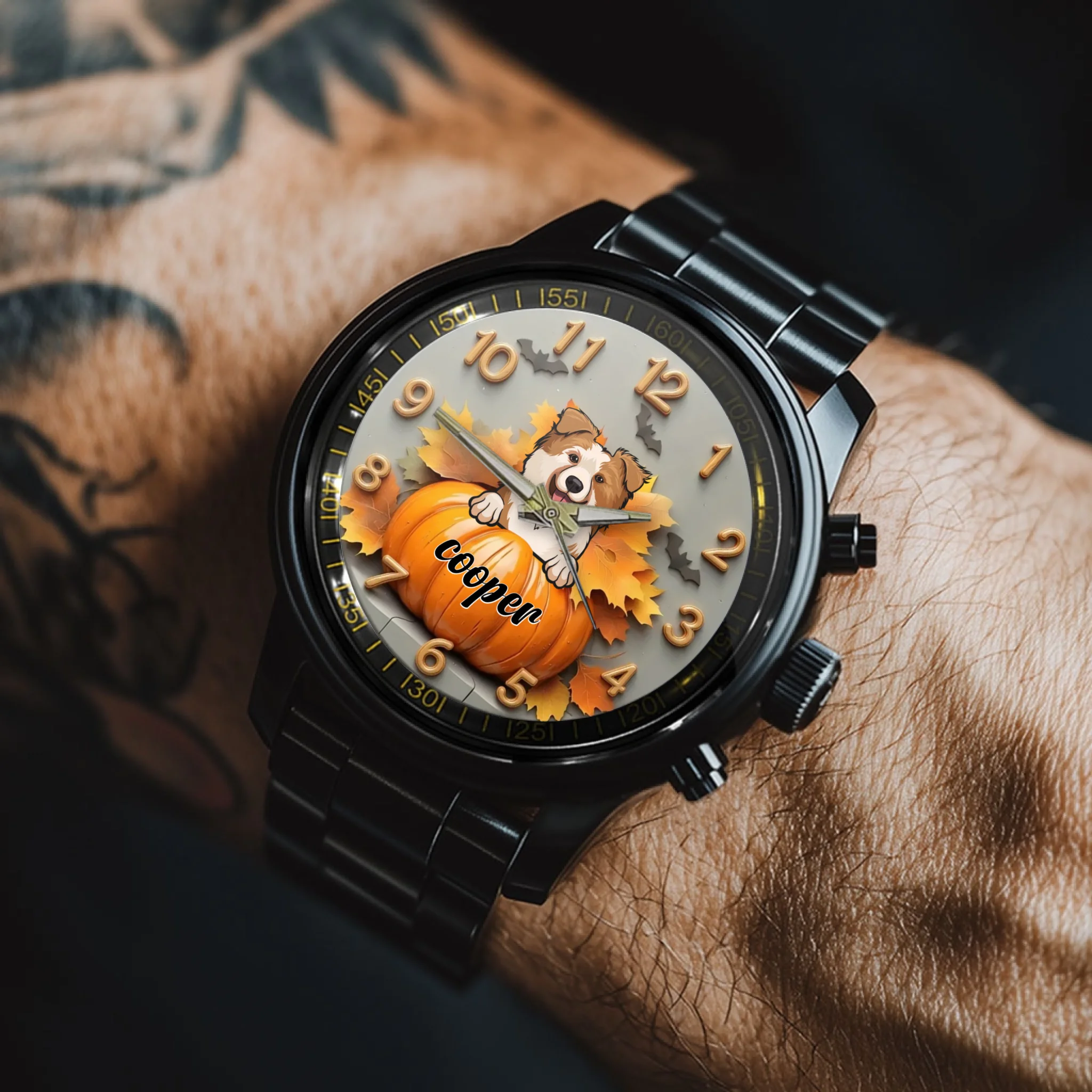 Pet & Pumpkin Customized Watch - Personalized Name And Pet - Halloween Gifts