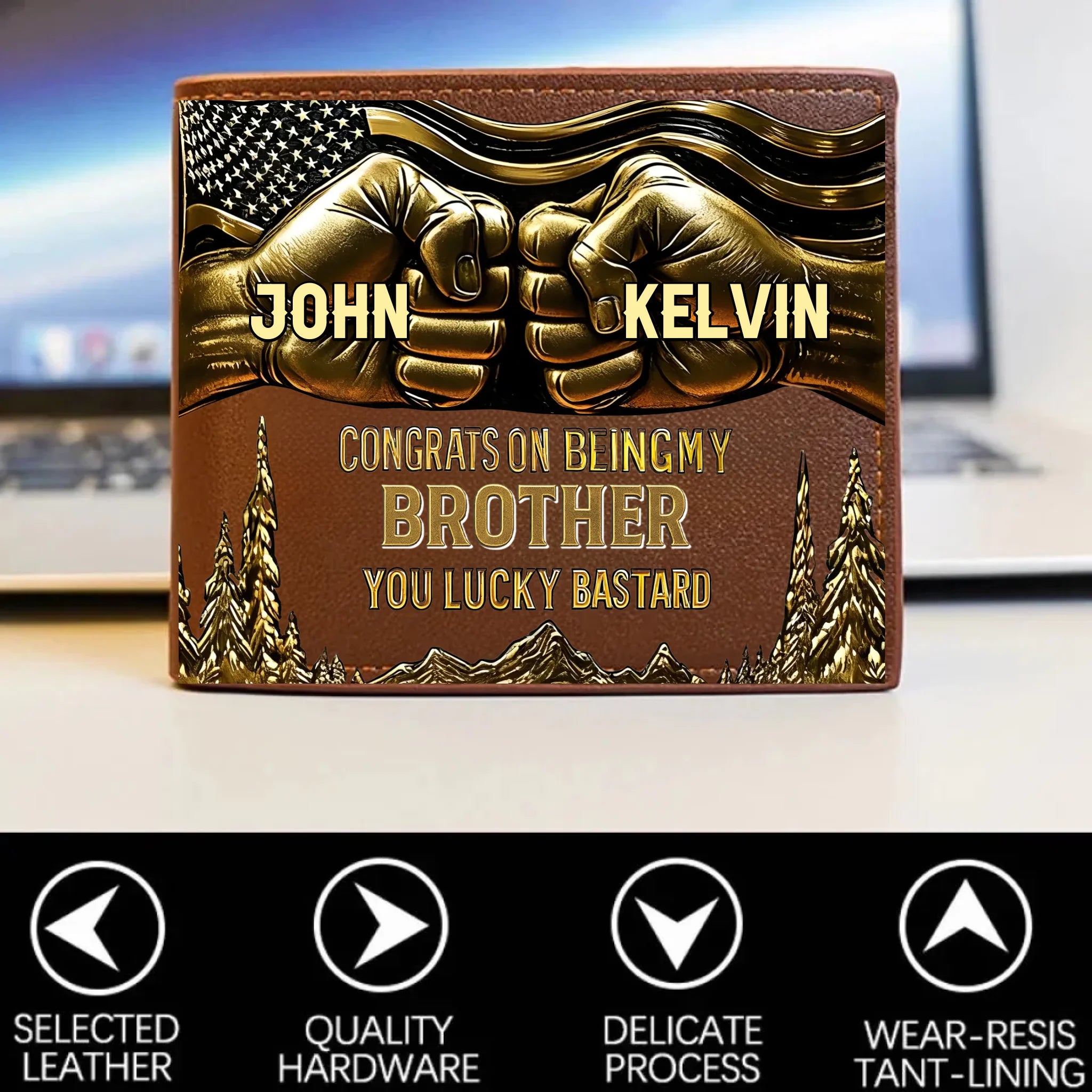 Congrat On Being My Brother Customized Wallet - Personalized Name And Title - Gift For Family Members