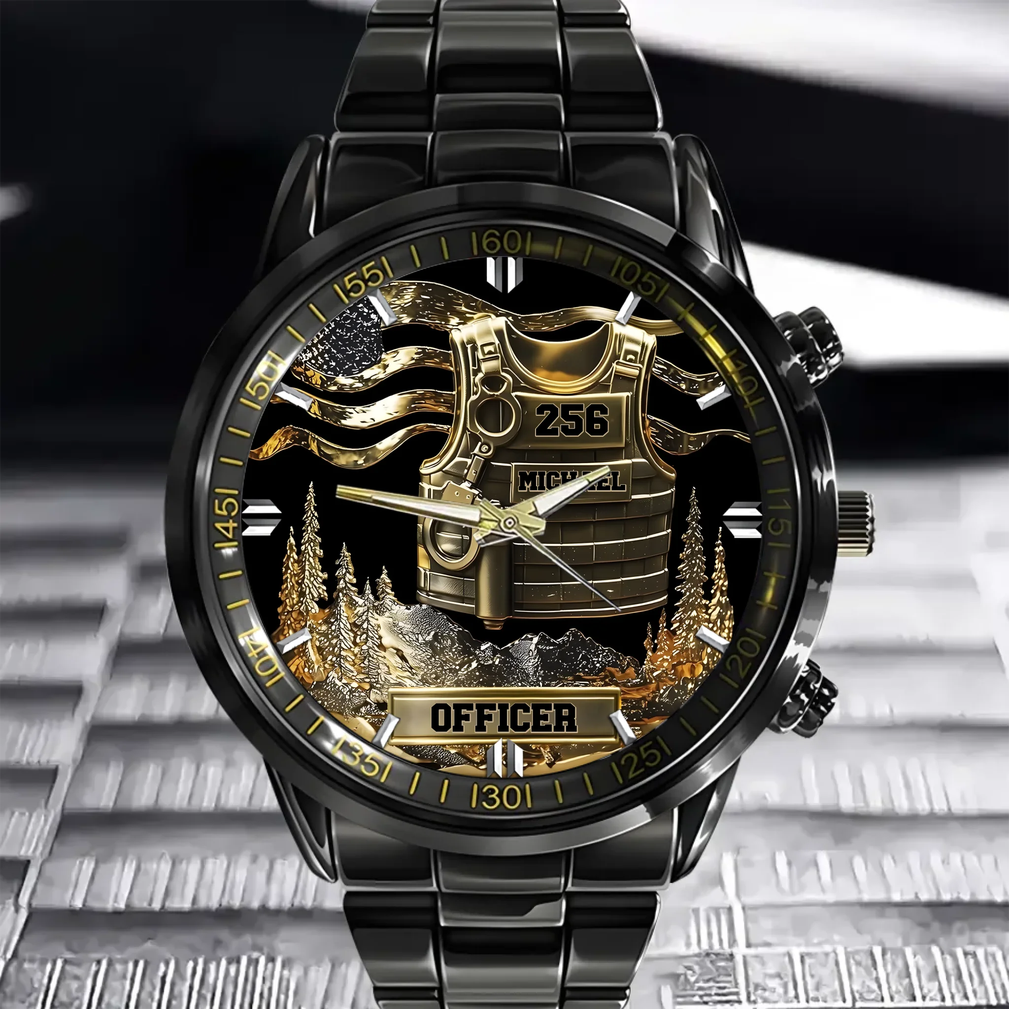 Customized Police Officer Jacket Watch - Personalized Name And Badge Number - Gift For Police