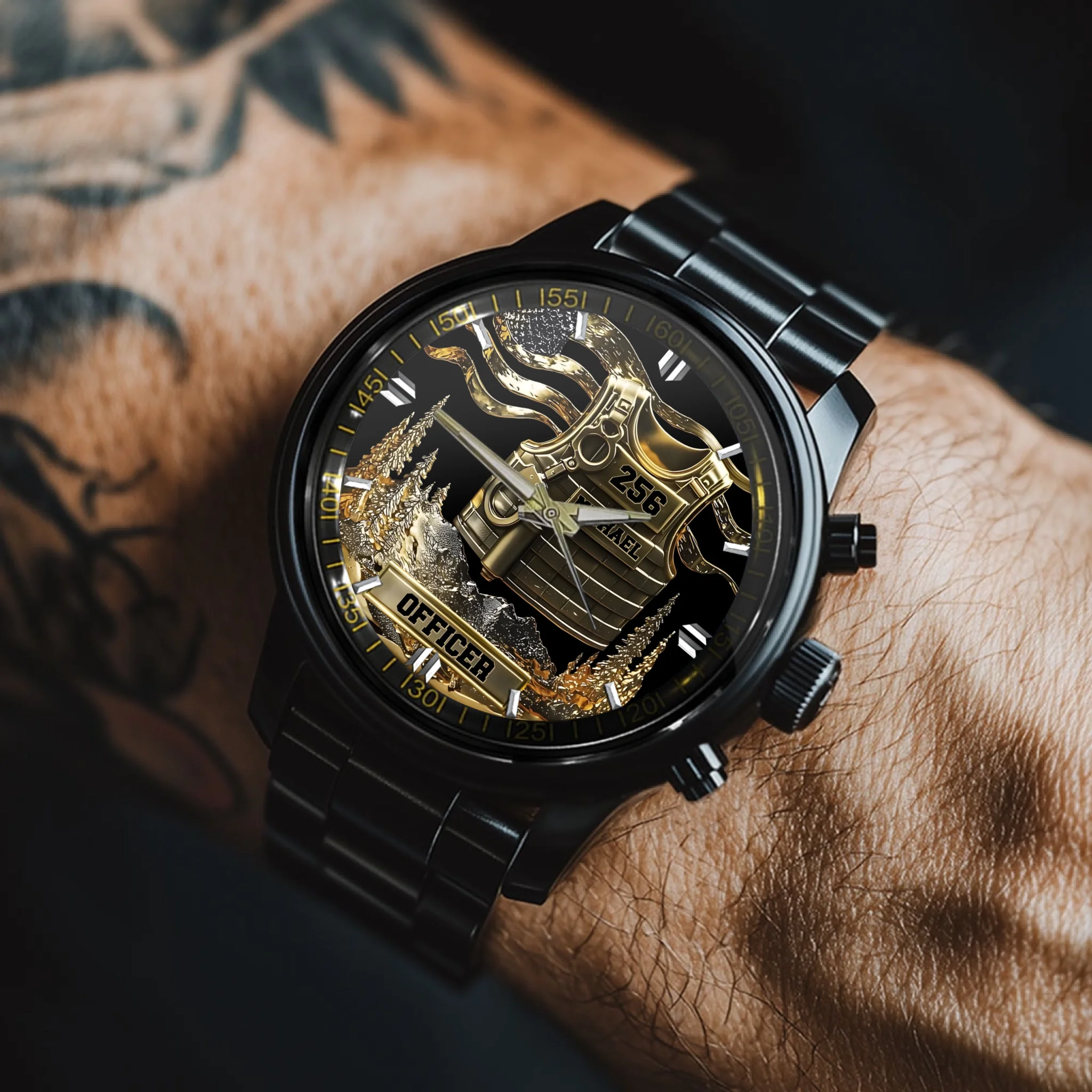 Customized Police Officer Jacket Watch - Personalized Name And Badge Number - Gift For Police