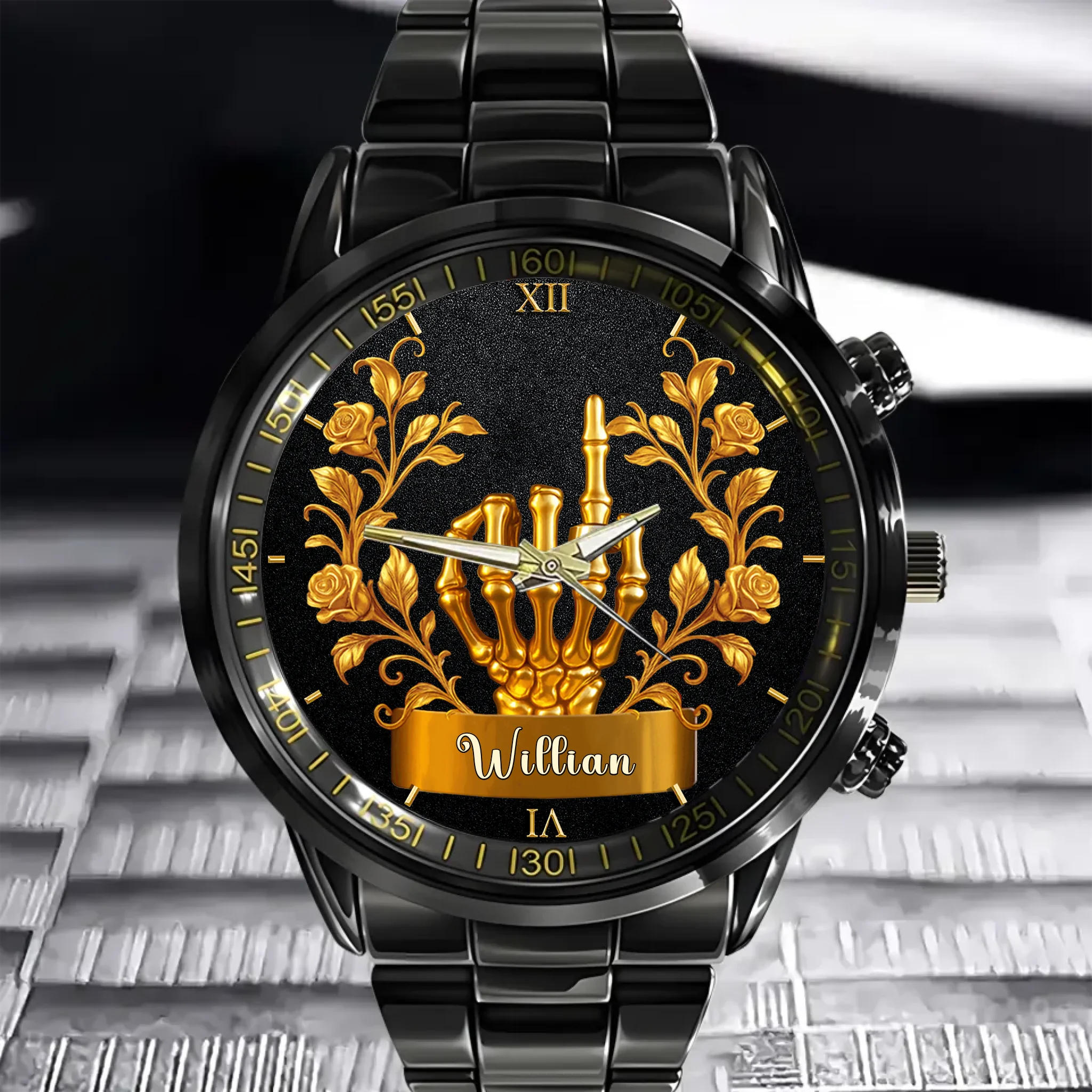 Customized Skull Finger Wrap Ring Watch - Personalized Name - Gift For Lover, Couple Anniversary Gift
