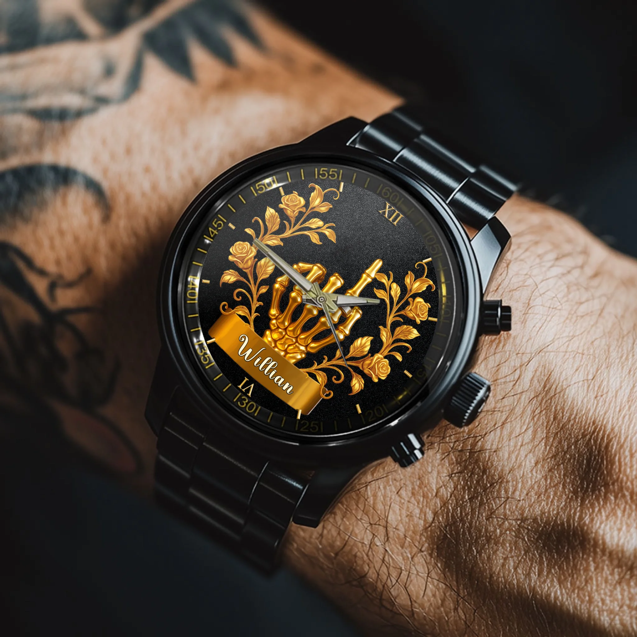 Customized Skull Finger Wrap Ring Watch - Personalized Name - Gift For Lover, Couple Anniversary Gift