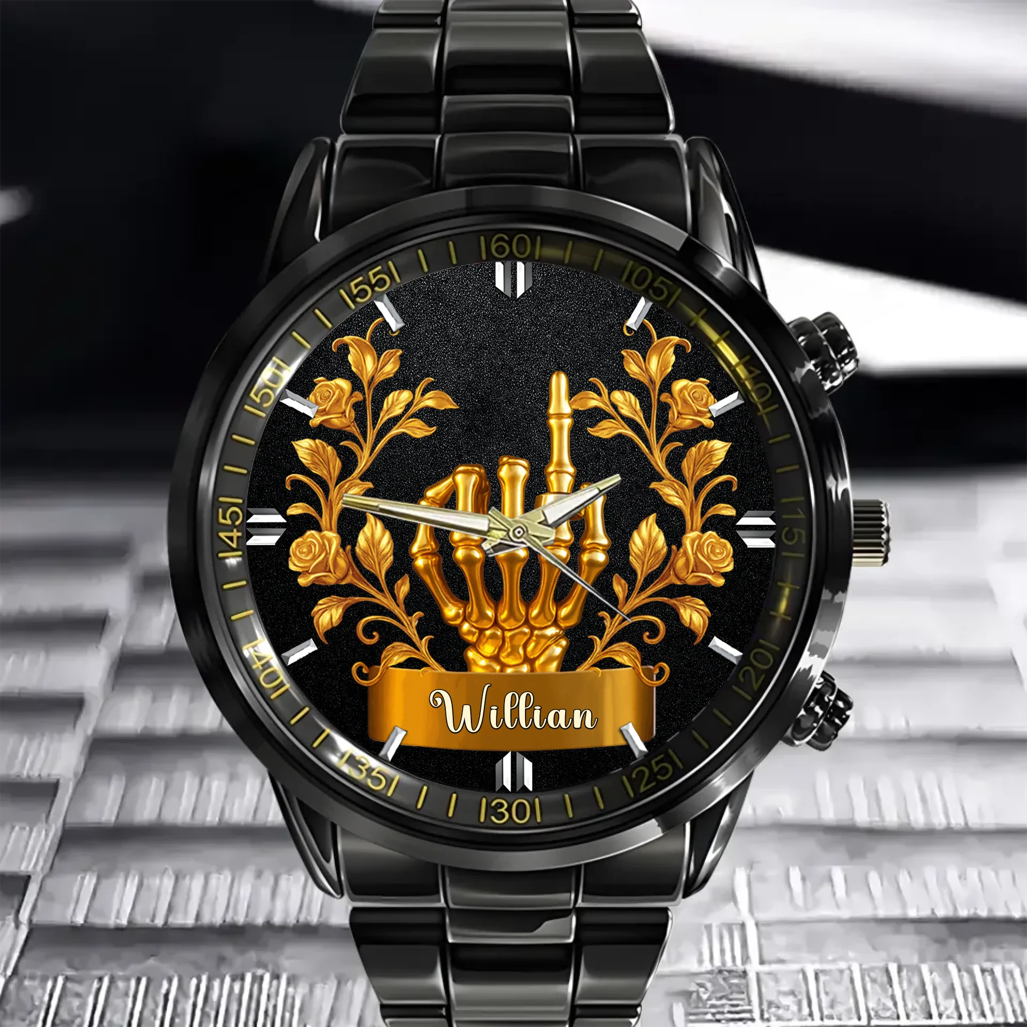 Customized Skull Finger Wrap Ring Watch - Personalized Name - Gift For Lover, Couple Anniversary Gift
