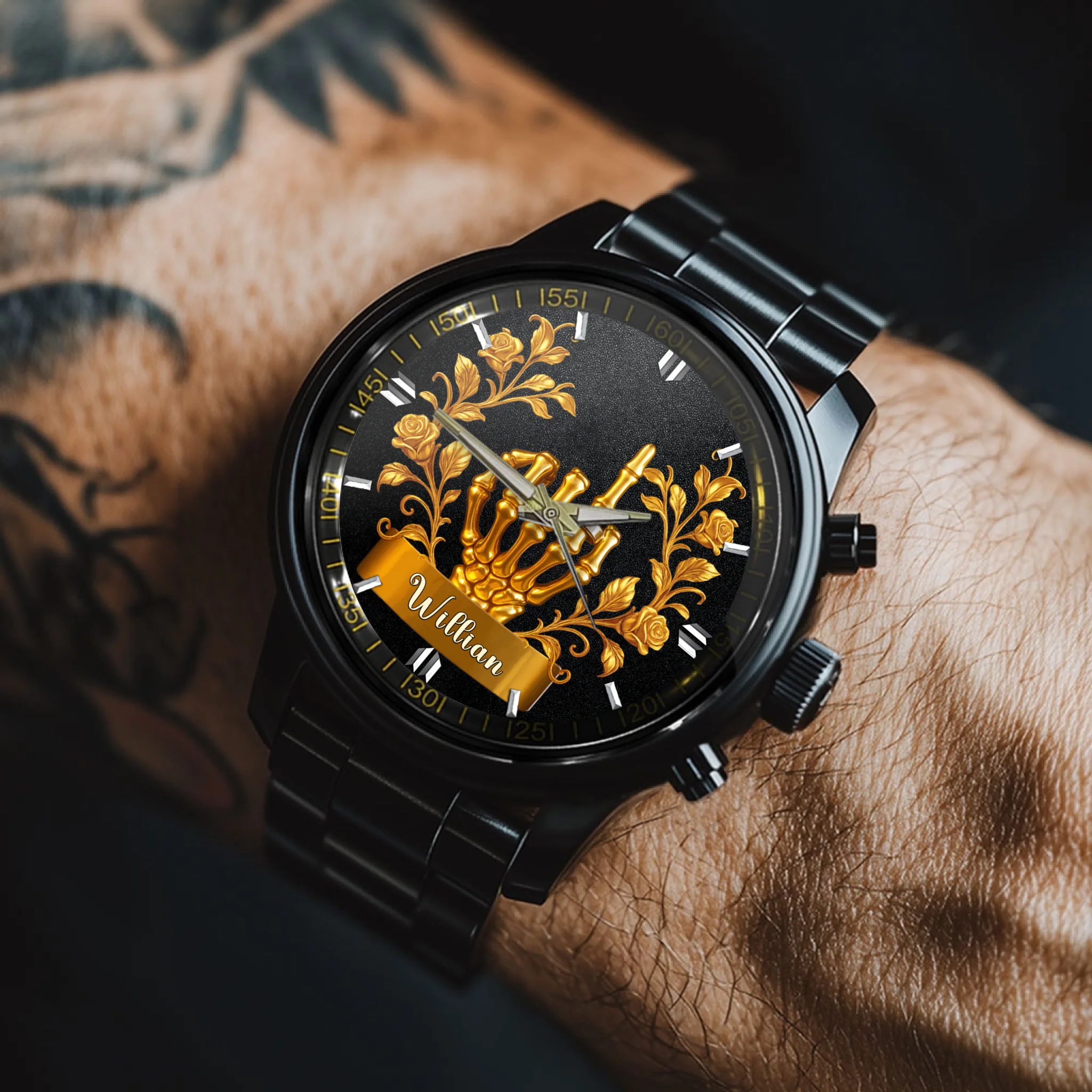 Customized Skull Finger Wrap Ring Watch - Personalized Name - Gift For Lover, Couple Anniversary Gift
