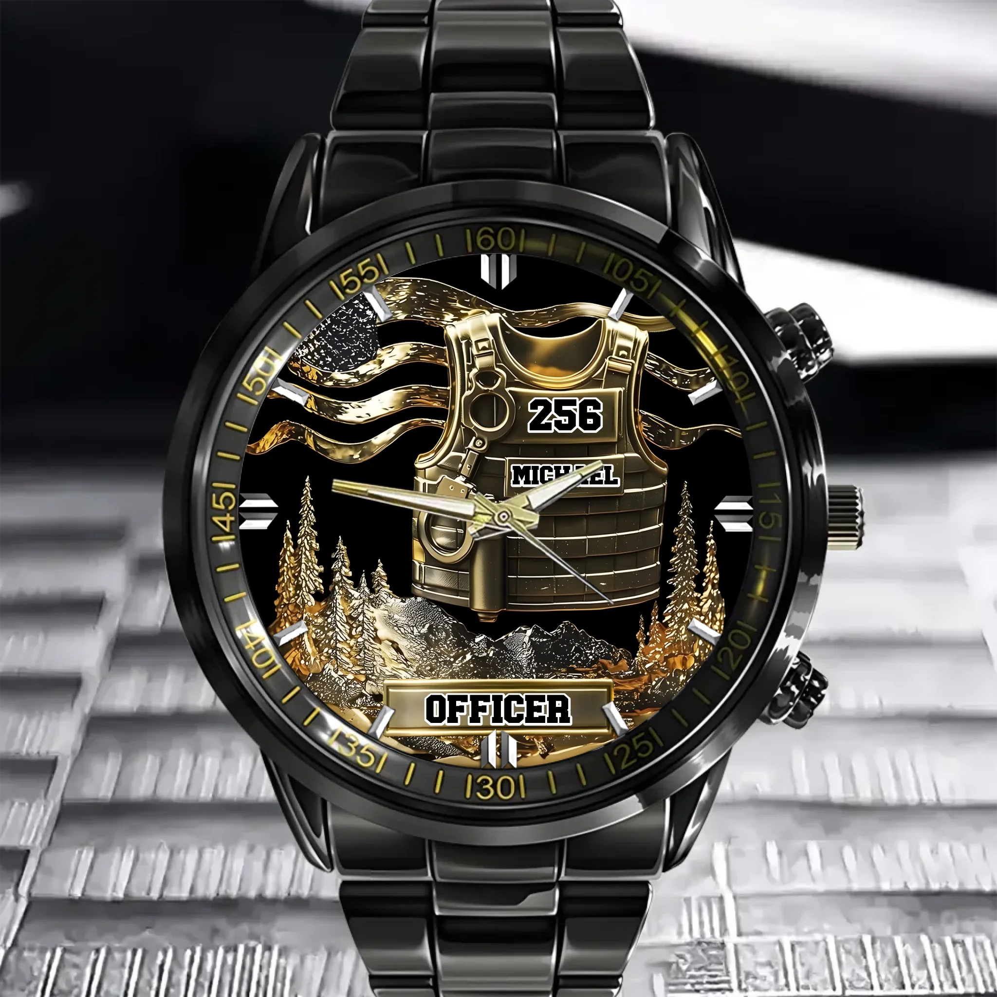 Customized Police Officer Jacket Watch - Personalized Name And Badge Number - Gift For Police