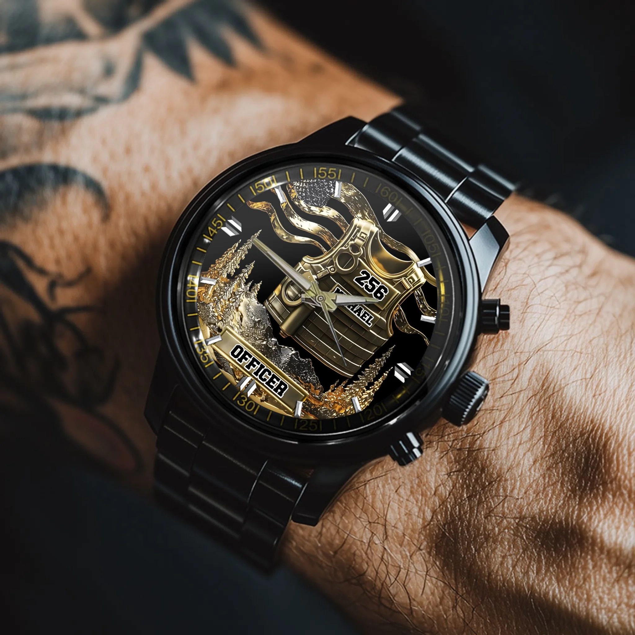 Customized Police Officer Jacket Watch - Personalized Name And Badge Number - Gift For Police