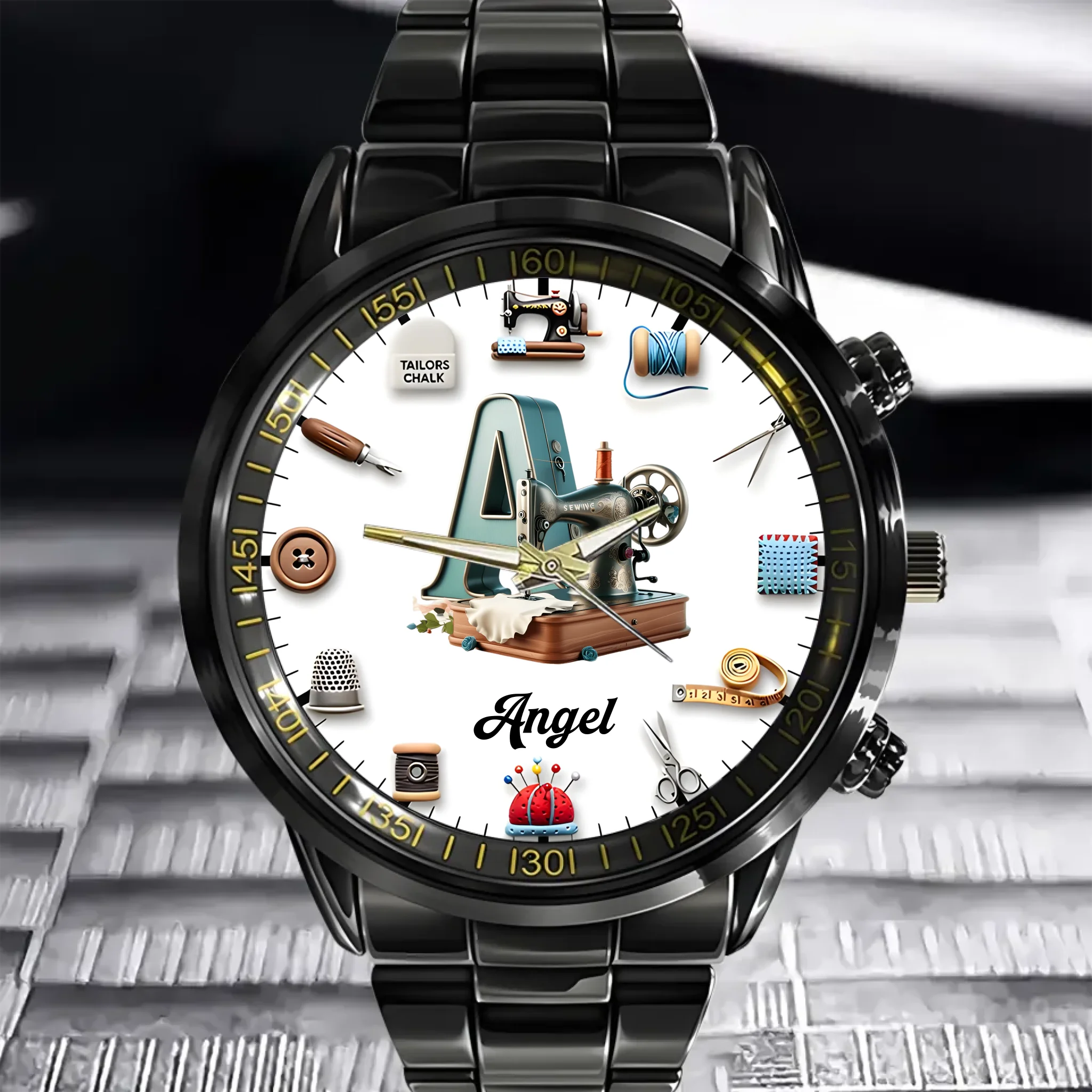 🧵Love Sewing Customized  Watch - Personalized Initial and Name - Gift for Sewing Enthusiast, Mom, Grandma