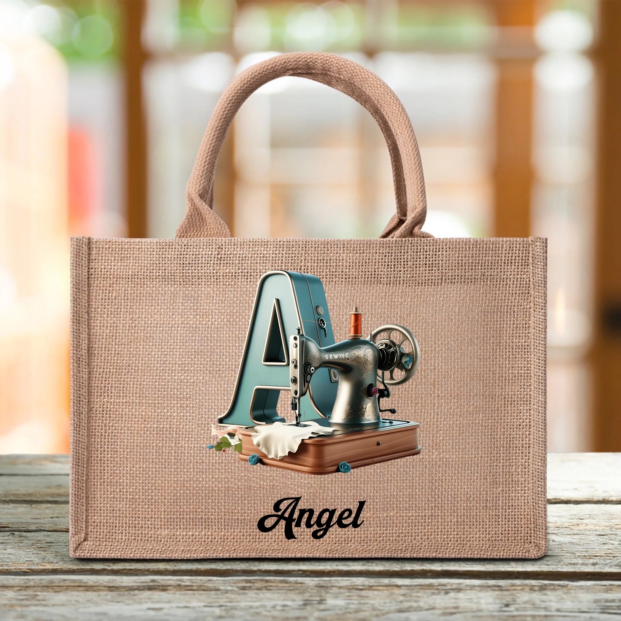 🧵Customized Love Sewing Cotton Linen Handbag- Personalized Name And Initial - Gift for Sewing Enthusiast, Mom, Grandma