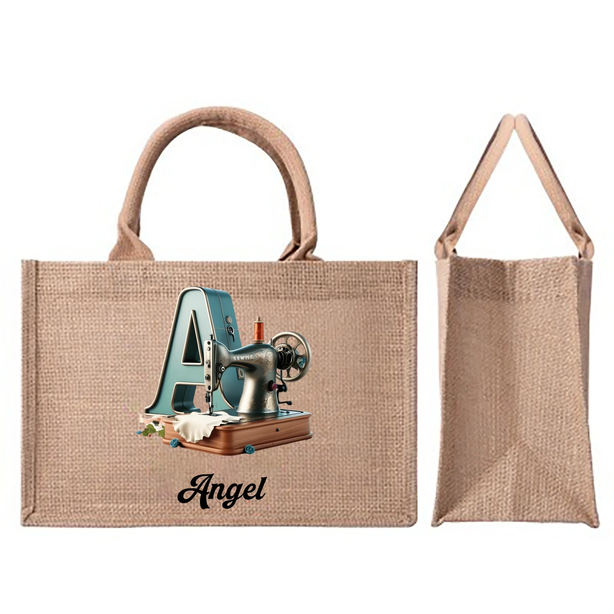 🧵Customized Love Sewing Cotton Linen Handbag- Personalized Name And Initial - Gift for Sewing Enthusiast, Mom, Grandma