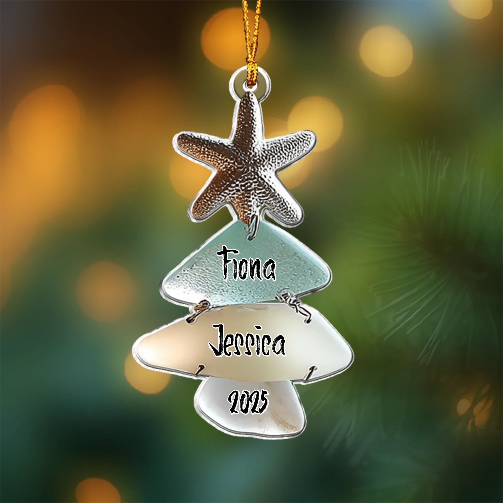 Family Sea Glass Christmas Tree Customized Family Acrylic Ornament - Personalized Name - Christmas Gift For Family, Party Gatherings