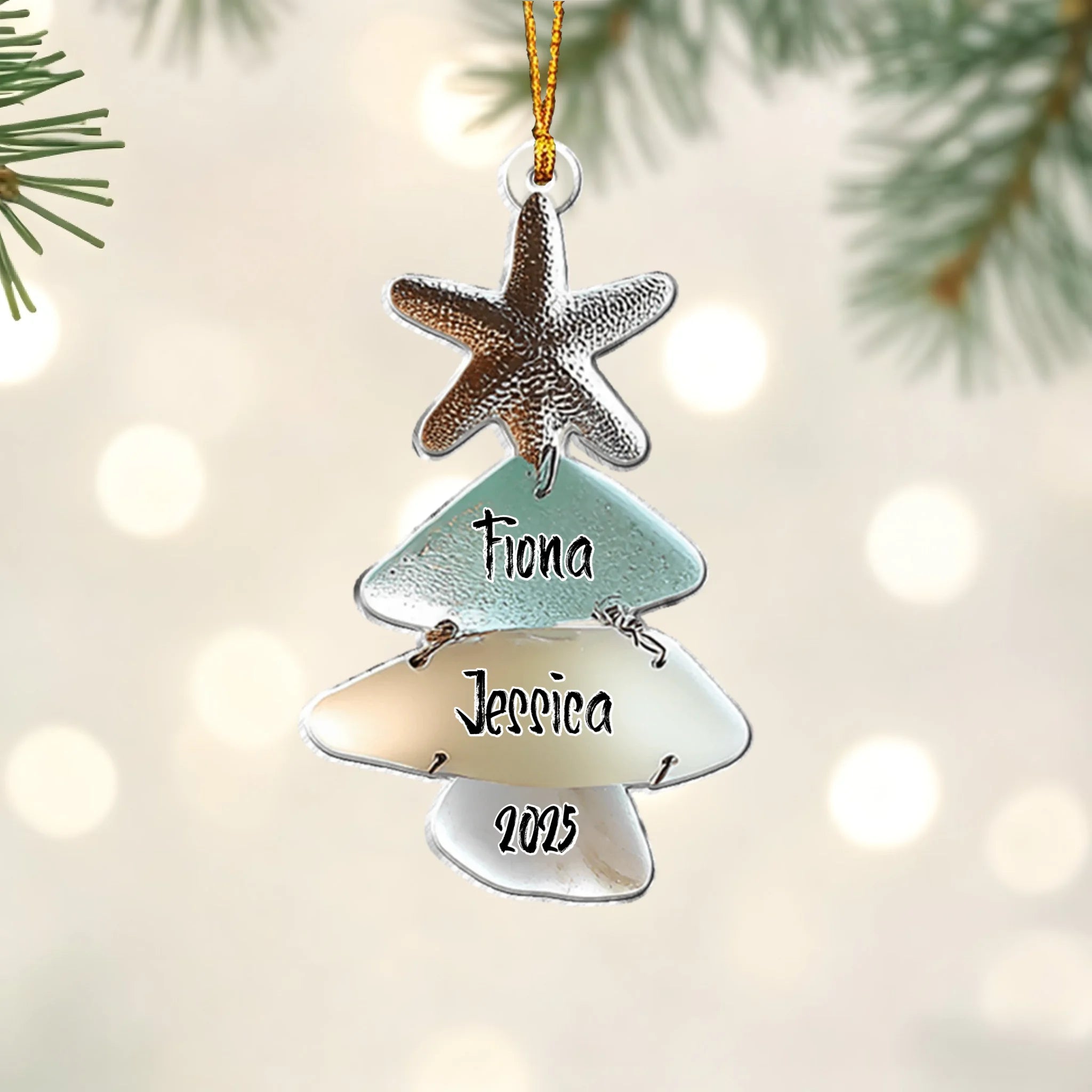 Family Sea Glass Christmas Tree Customized Family Acrylic Ornament - Personalized Name - Christmas Gift For Family, Party Gatherings