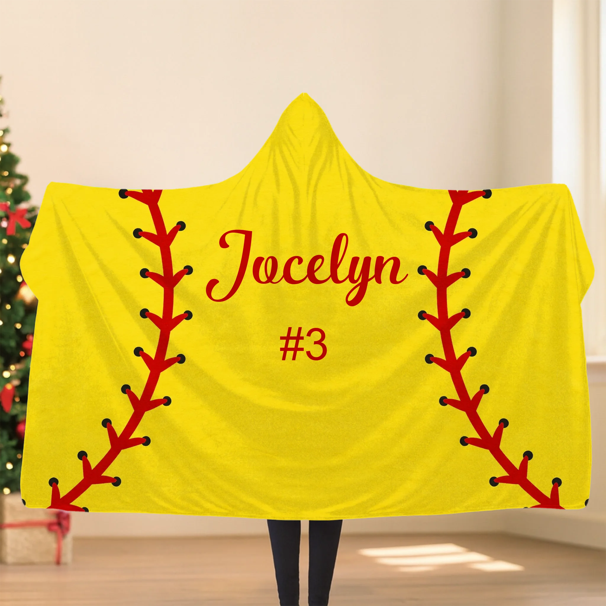 Customized Player Sports Hooded Blanket -  Personalized Name And Number - Gift For Kids, Ball Players