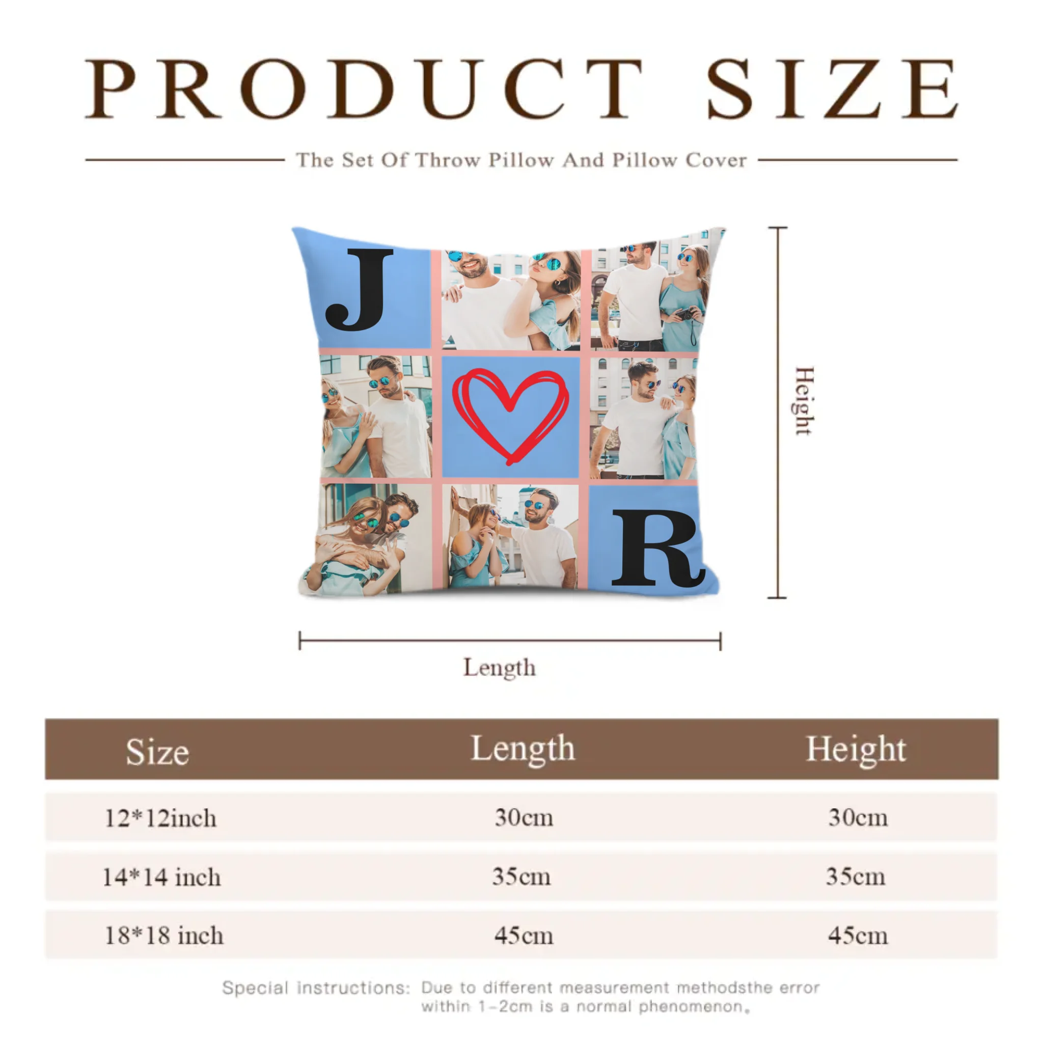Customized Nine-grid Throw Pillow - Personalized 6 Photos Collage Initial Pillow - Anniversary Gift