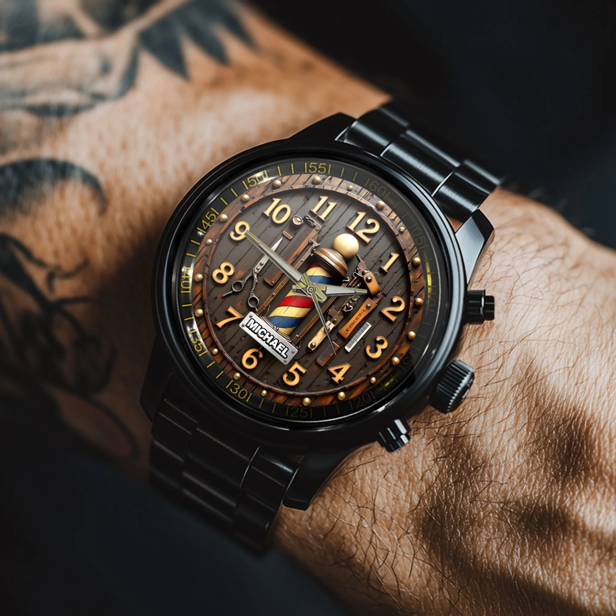 Vintage Barber Shop Customized Watch - Personalized Name - Gift For Barber
