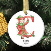 Customized Elf Initial Ceramic Ornament, Personalized Name And Initial, Christmas Gift for kids, Party gatherings