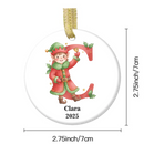 Customized Elf Initial Ceramic Ornament, Personalized Name And Initial, Christmas Gift for kids, Party gatherings