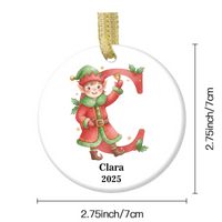 Customized Elf Initial Ceramic Ornament, Personalized Name And Initial, Christmas Gift for kids, Party gatherings