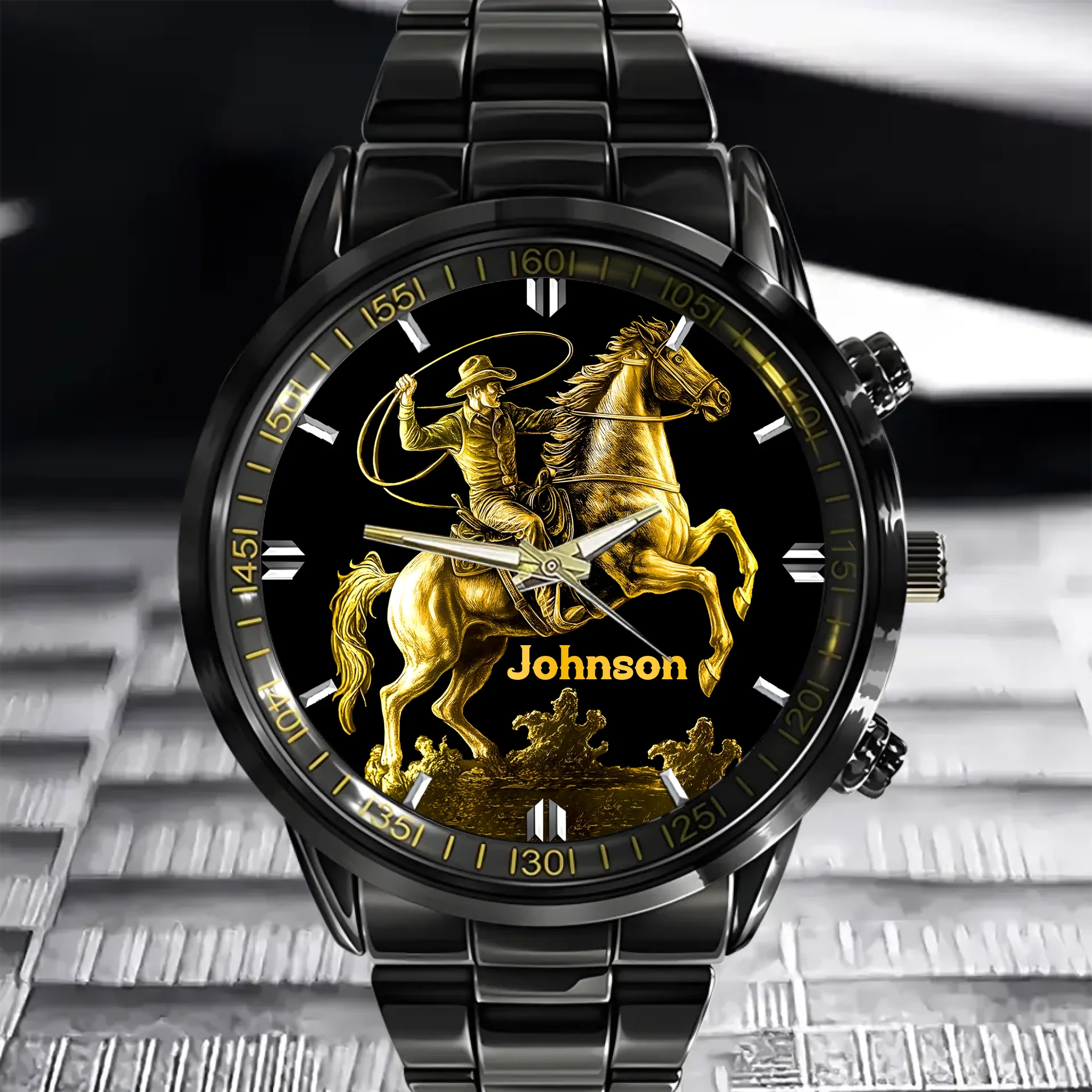 Horse and Rider Customized Watch - Personalized Name Cowboy Watch - Gift For Dad, Grandpa