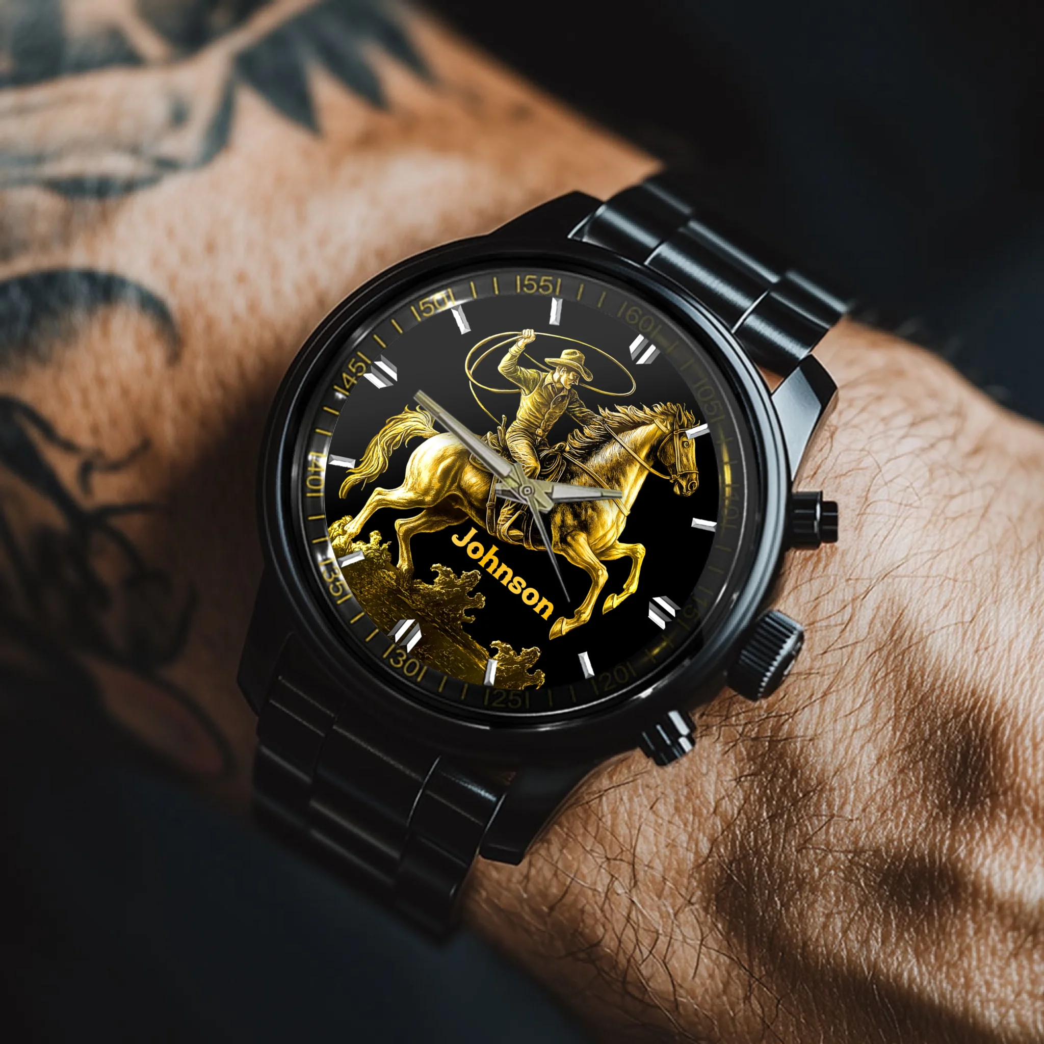 Horse and Rider Customized Watch - Personalized Name Cowboy Watch - Gift For Dad, Grandpa