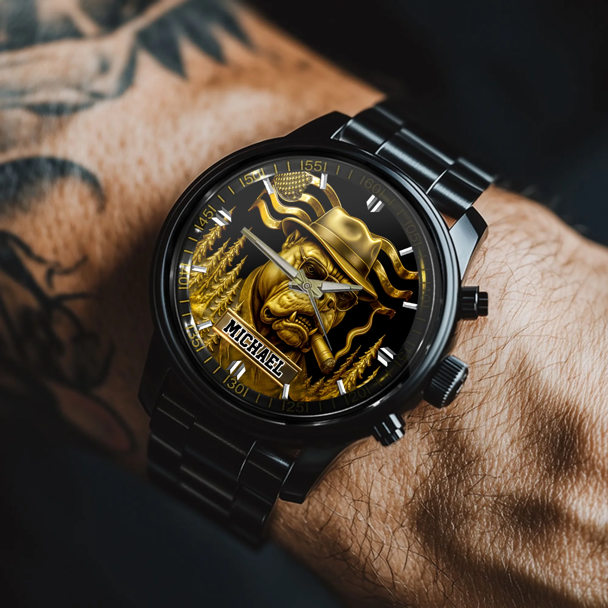 Mafia Pitbull Customized Watch - Personalized Name - Gift For Friend, Bulldog Enthusiast