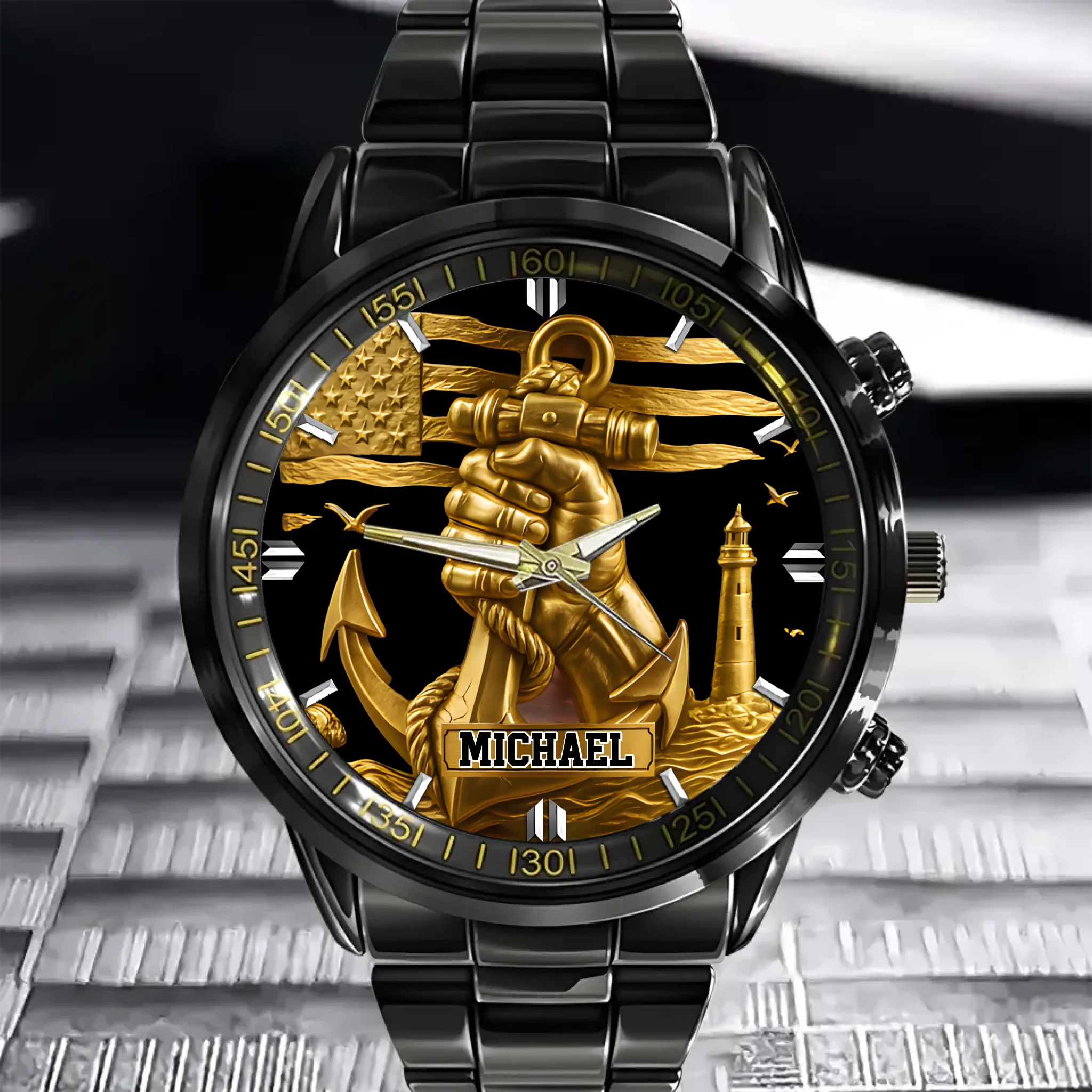 Hand Hold An Anchor Customized Watch - Personalized Name Marine Watch - Gift For Friend, Sailor