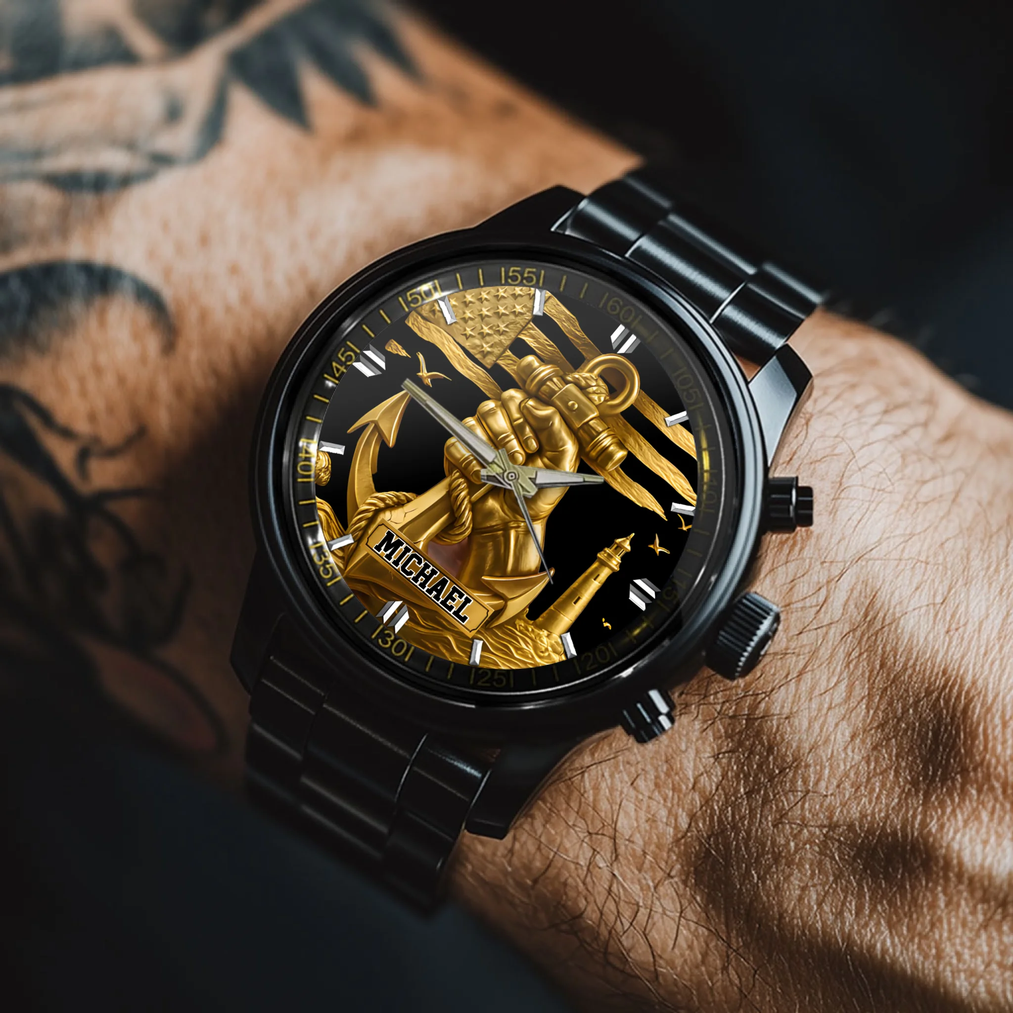 Hand Hold An Anchor Customized Watch - Personalized Name Marine Watch - Gift For Friend, Sailor