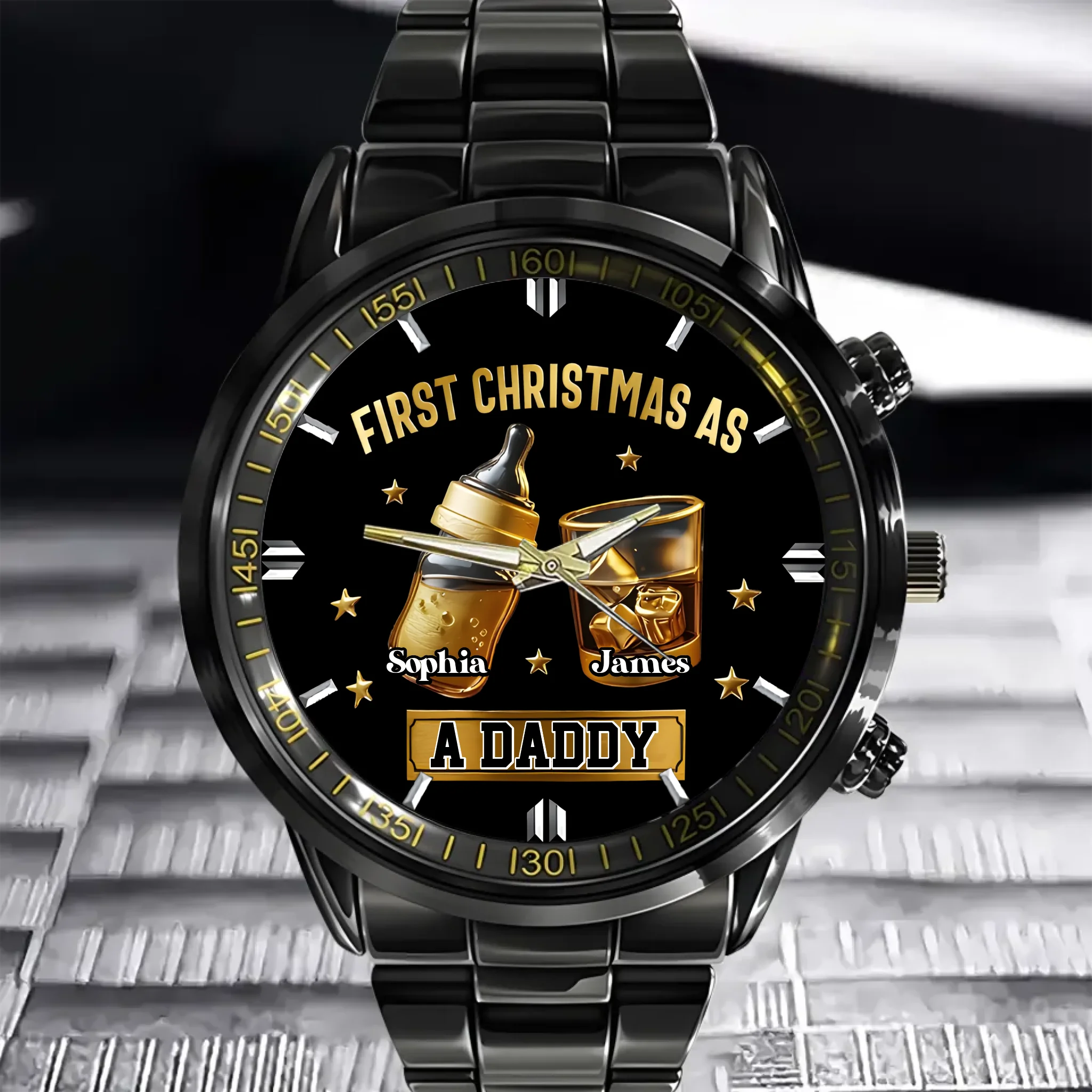 First Christmas As Daddy/ Family Of.../Father Of...Customized Watch - Personalized Name and Title - Gift For Him, Daddy, Husband