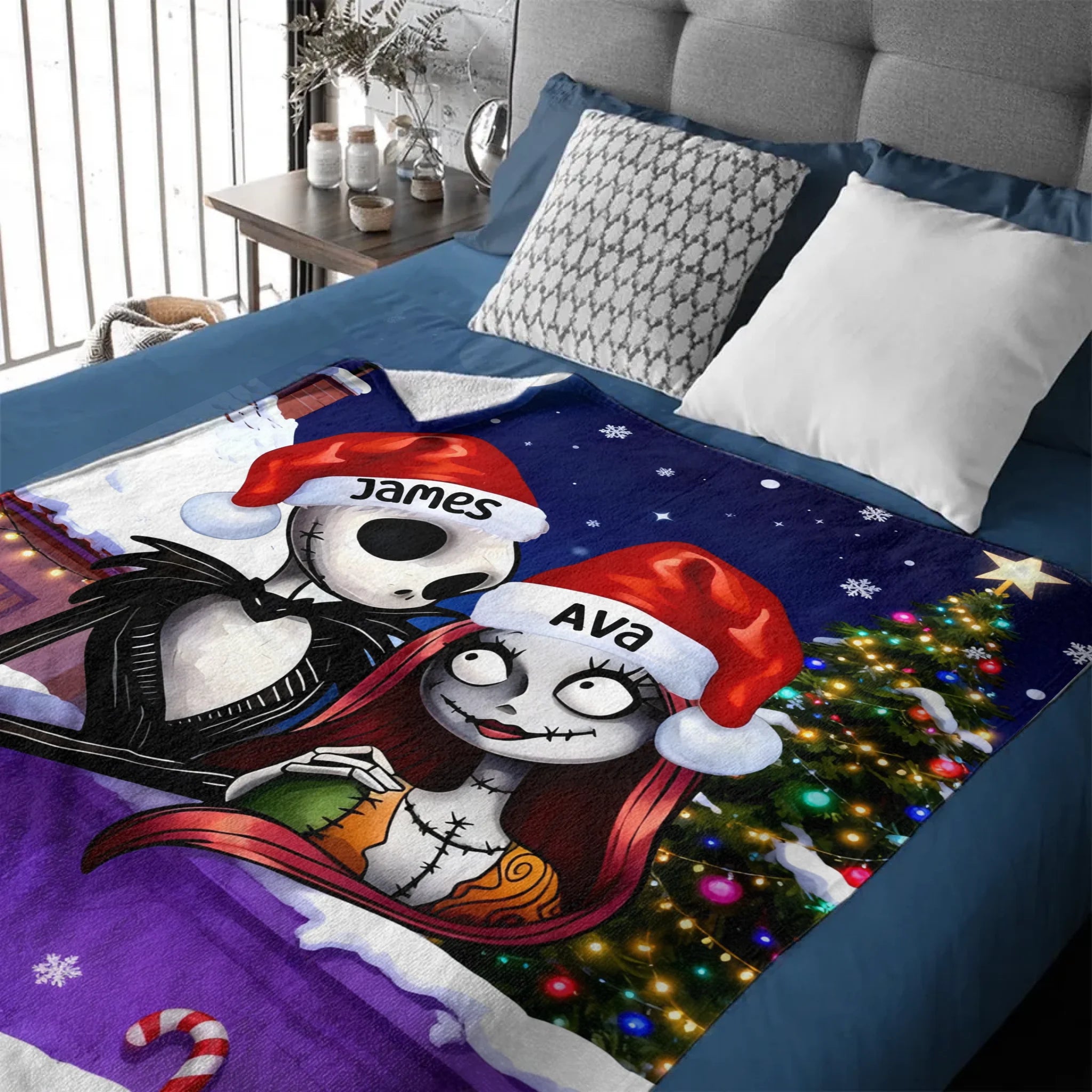 Ghost Couple Customized Blanket - Personalized Names Flannel Blanket - Gift for Couple, Him/Her