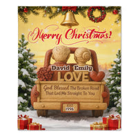 God Blessed The Broken Road, Car And Hearts Customized Flannel Blanket - Personalized Names and Year - Christmas Gift For Couples