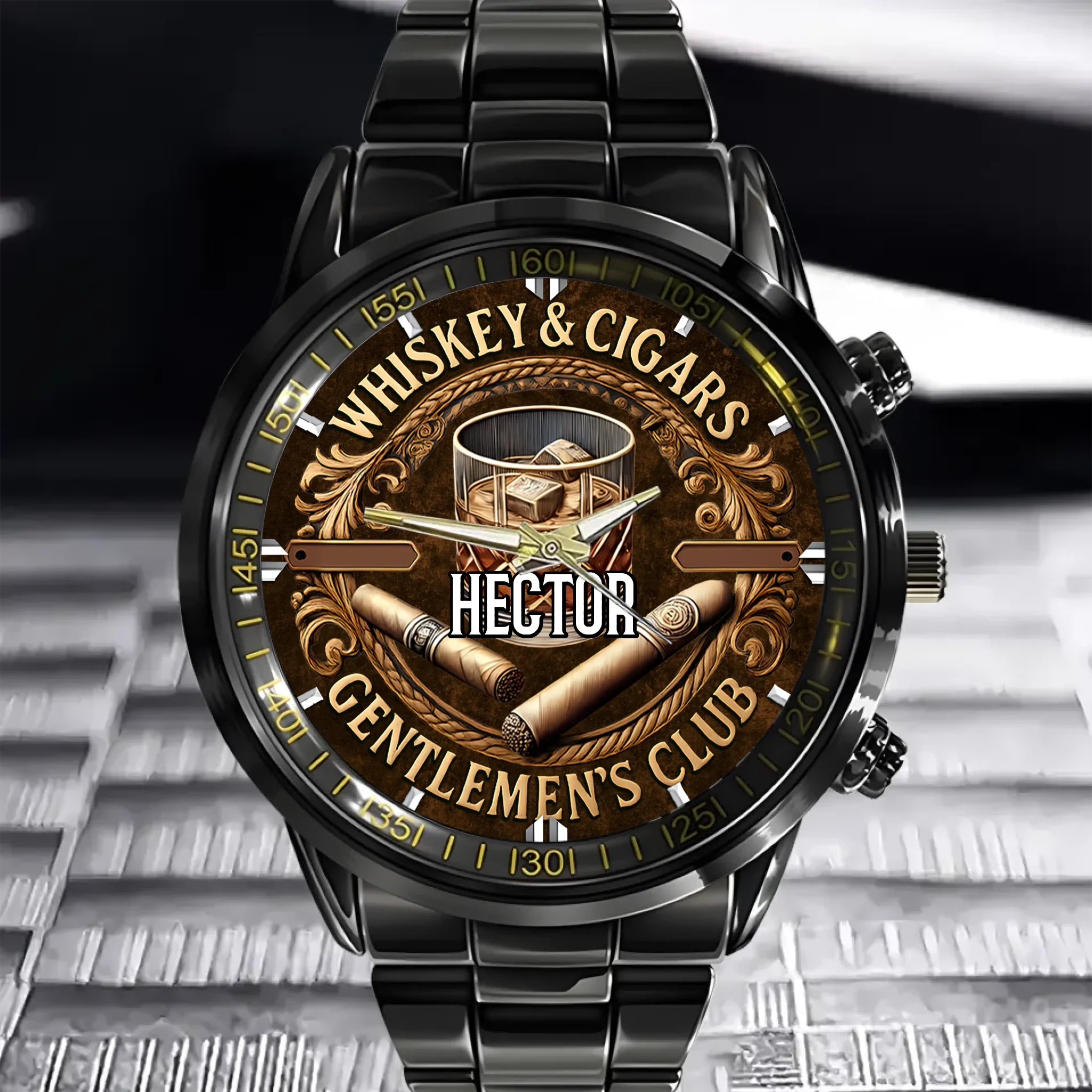 Gentleman Club Whiskey & Cigars Customized Watch – Personalized Name - Gift For Him