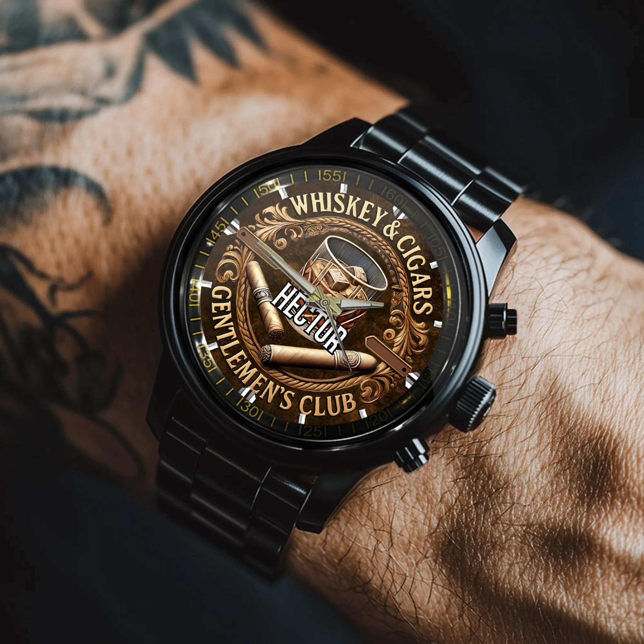 Gentleman Club Whiskey & Cigars Customized Watch – Personalized Name - Gift For Him