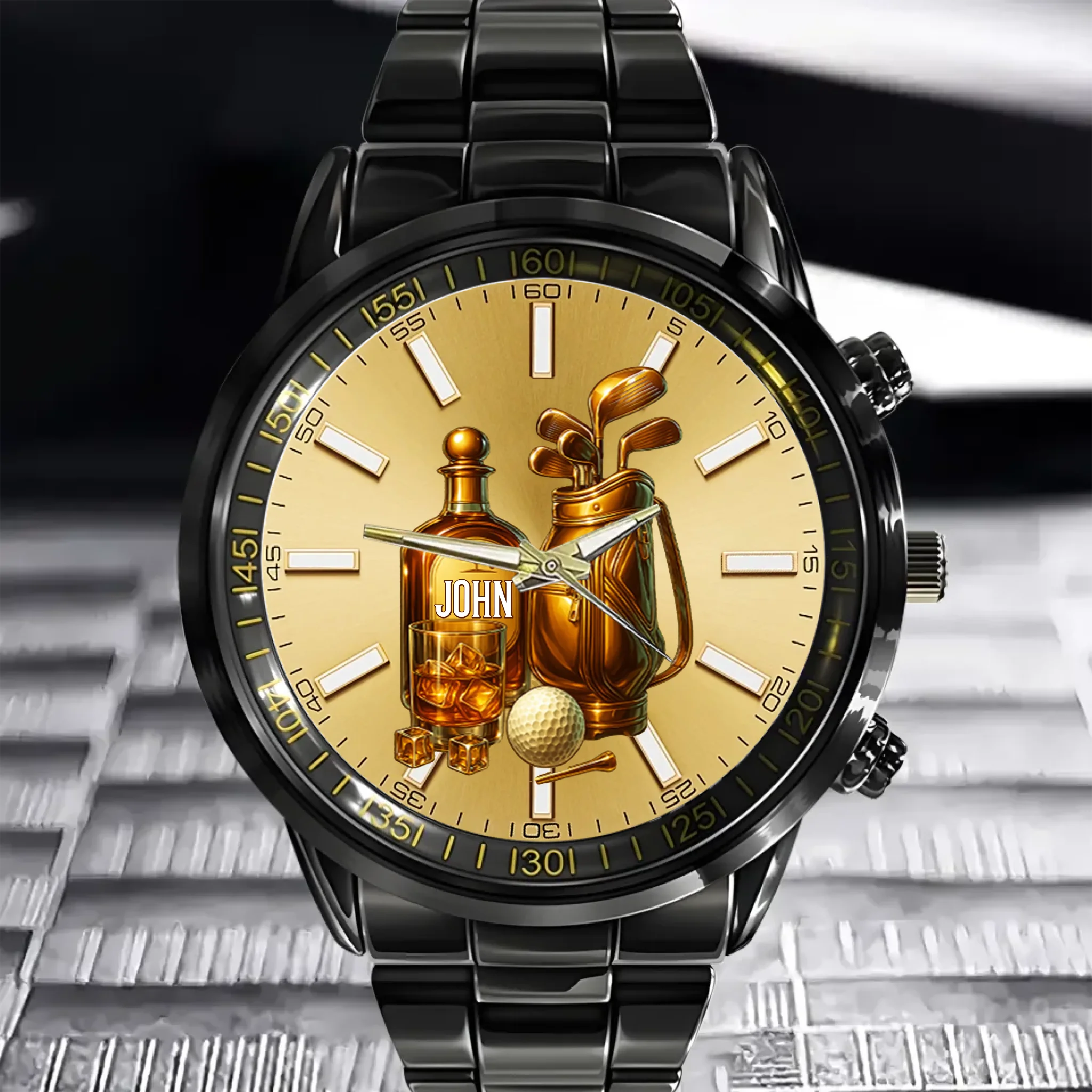 🥃Whiskey & Golf Customized Watch - Personalized Name - Gift For Whiskey, Golf Lovers
