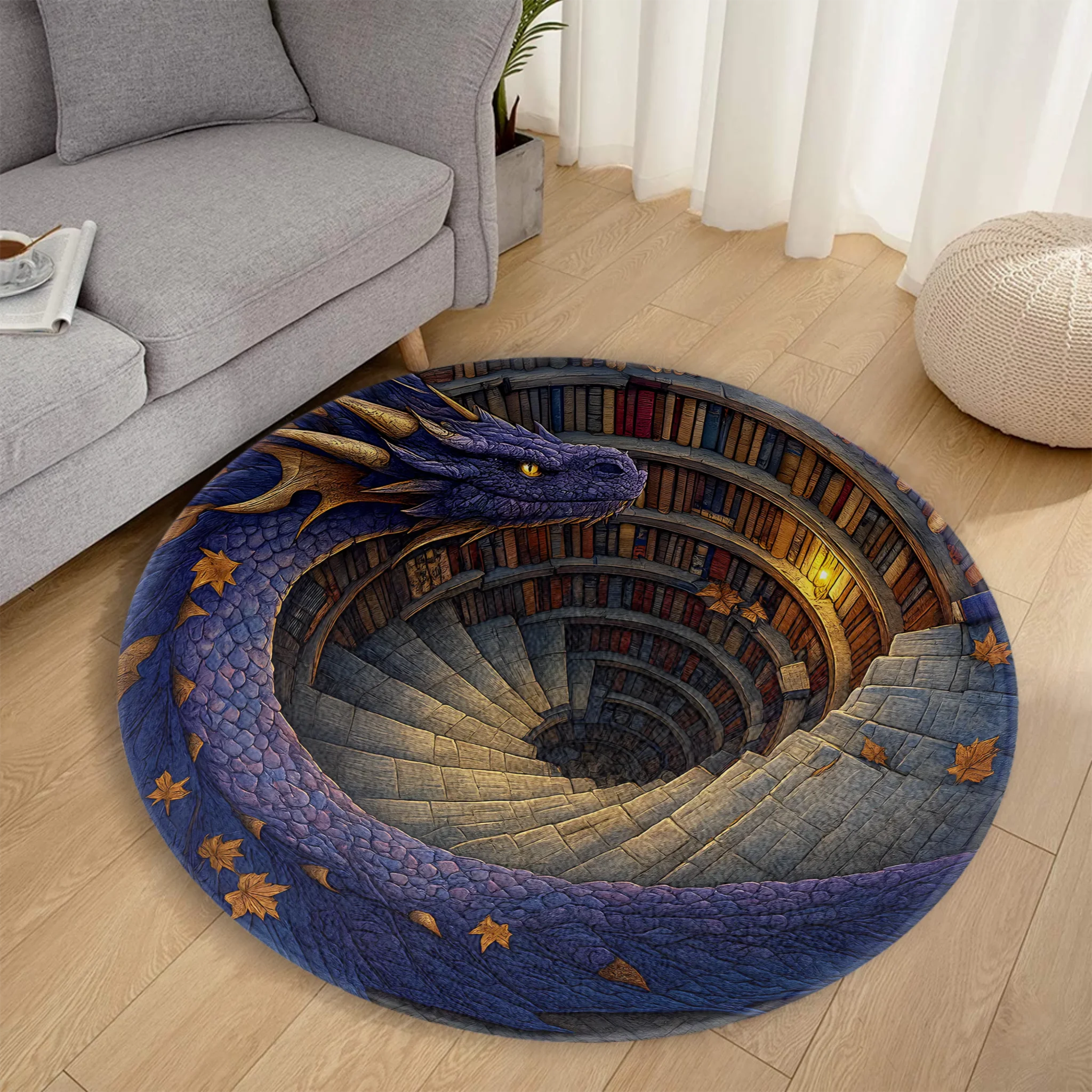 Depths of Knowledge Customized Floor Mat - Spiral Dragon Round Door Mat - Unique Family Decoration Gifts